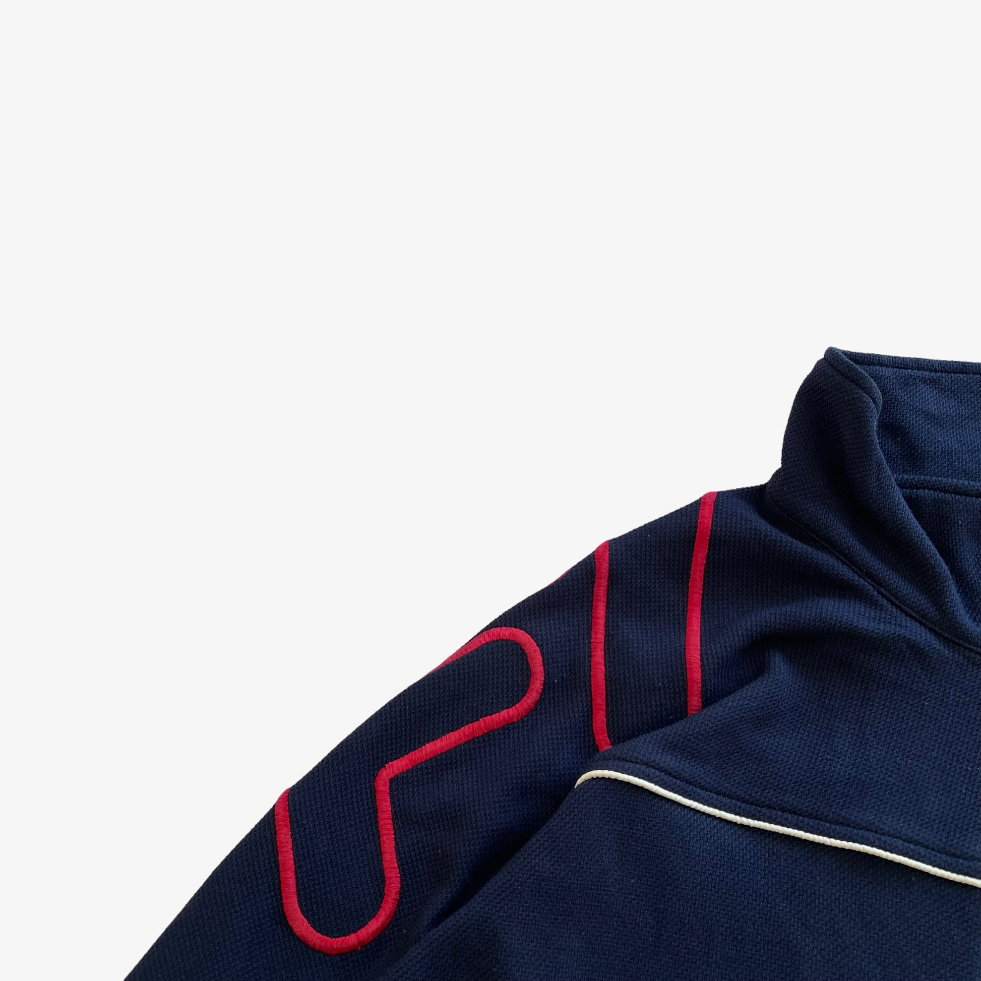 Vintage 90s Mens Fila Embroidered Spell Out Navy Track Jacket Logo - Casspios Dream