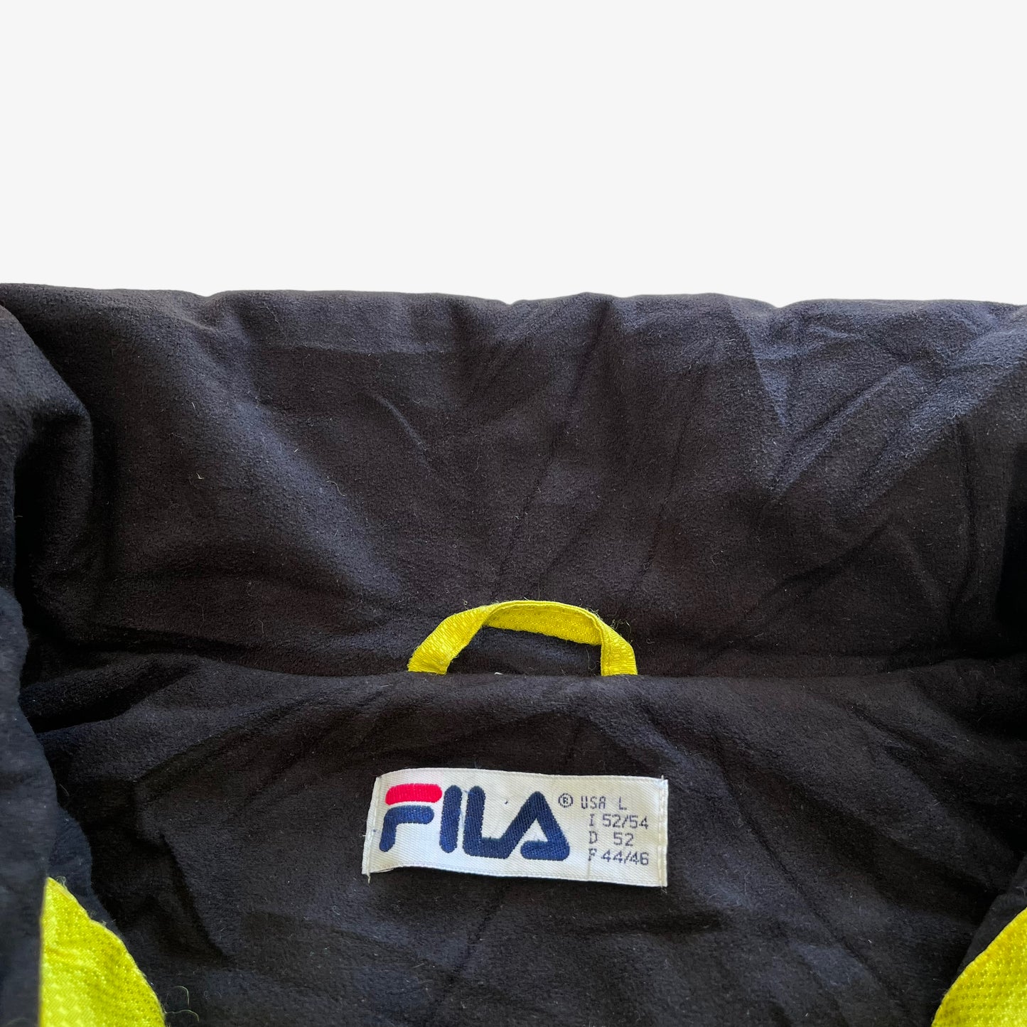 Vintage 90s Mens Fila Neon Yellow Utility Jacket Label - Casspios Dream