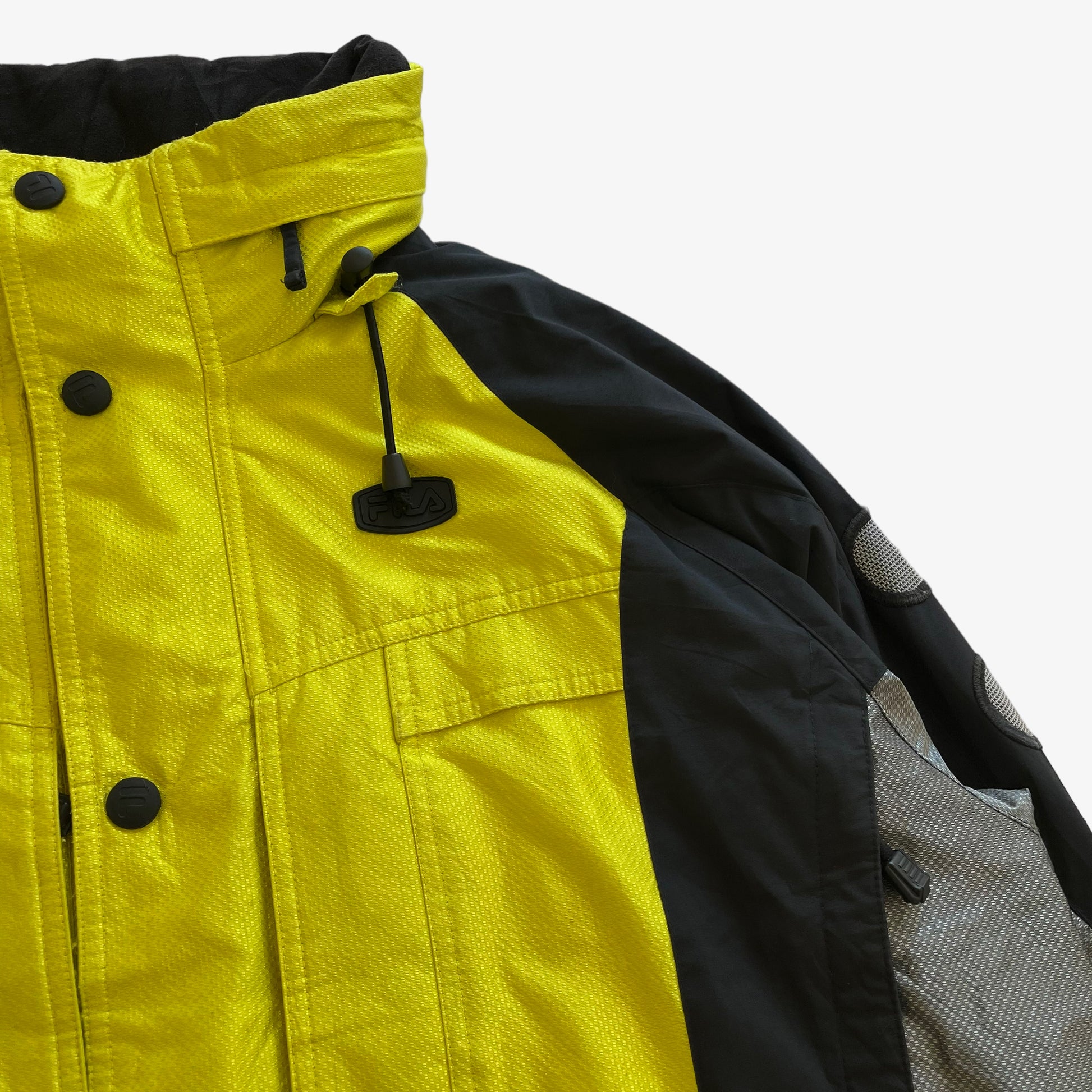 Vintage 90s Mens Fila Neon Yellow Utility Jacket Toggle - Casspios Dream