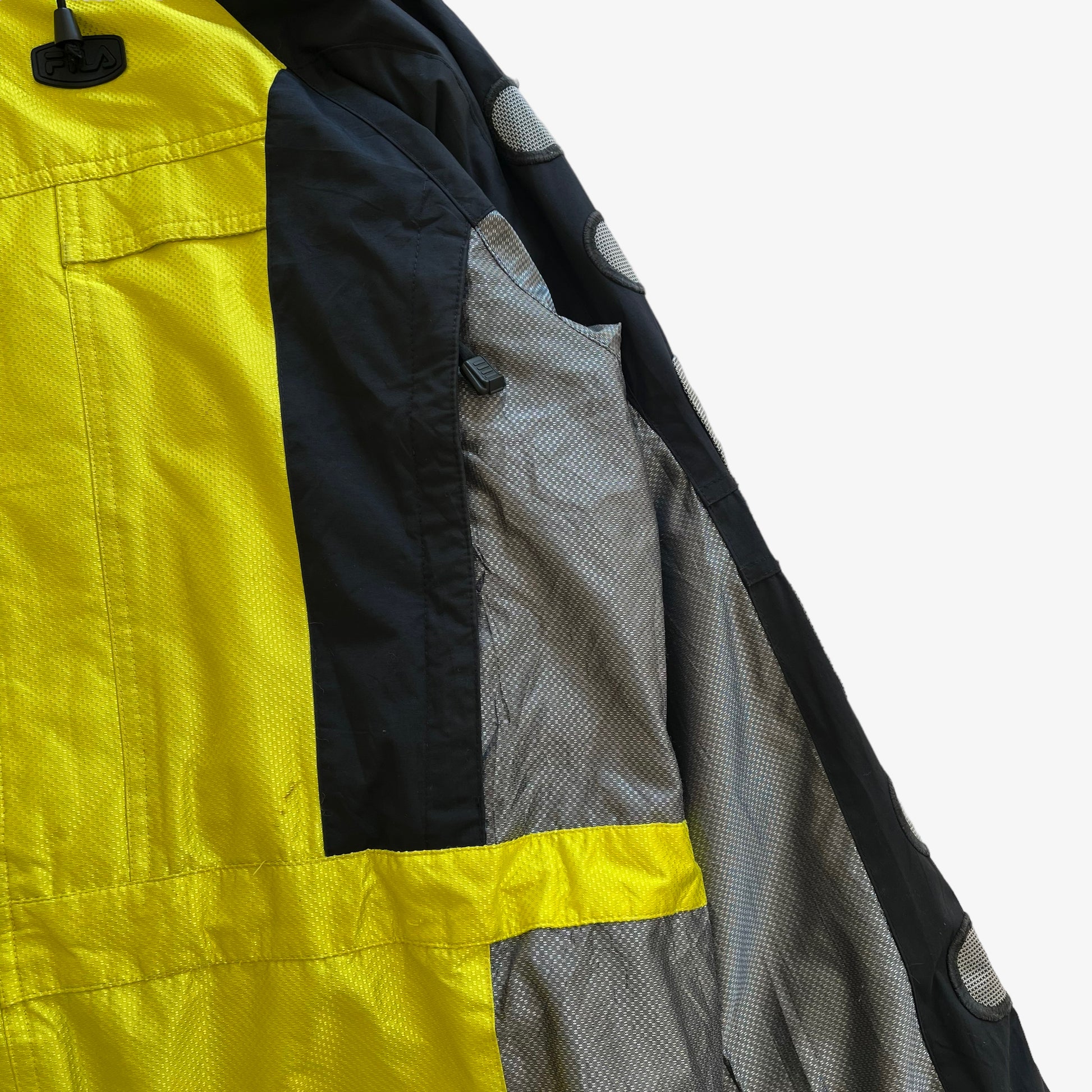 Vintage 90s Mens Fila Neon Yellow Utility Jacket Zip - Casspios Dream