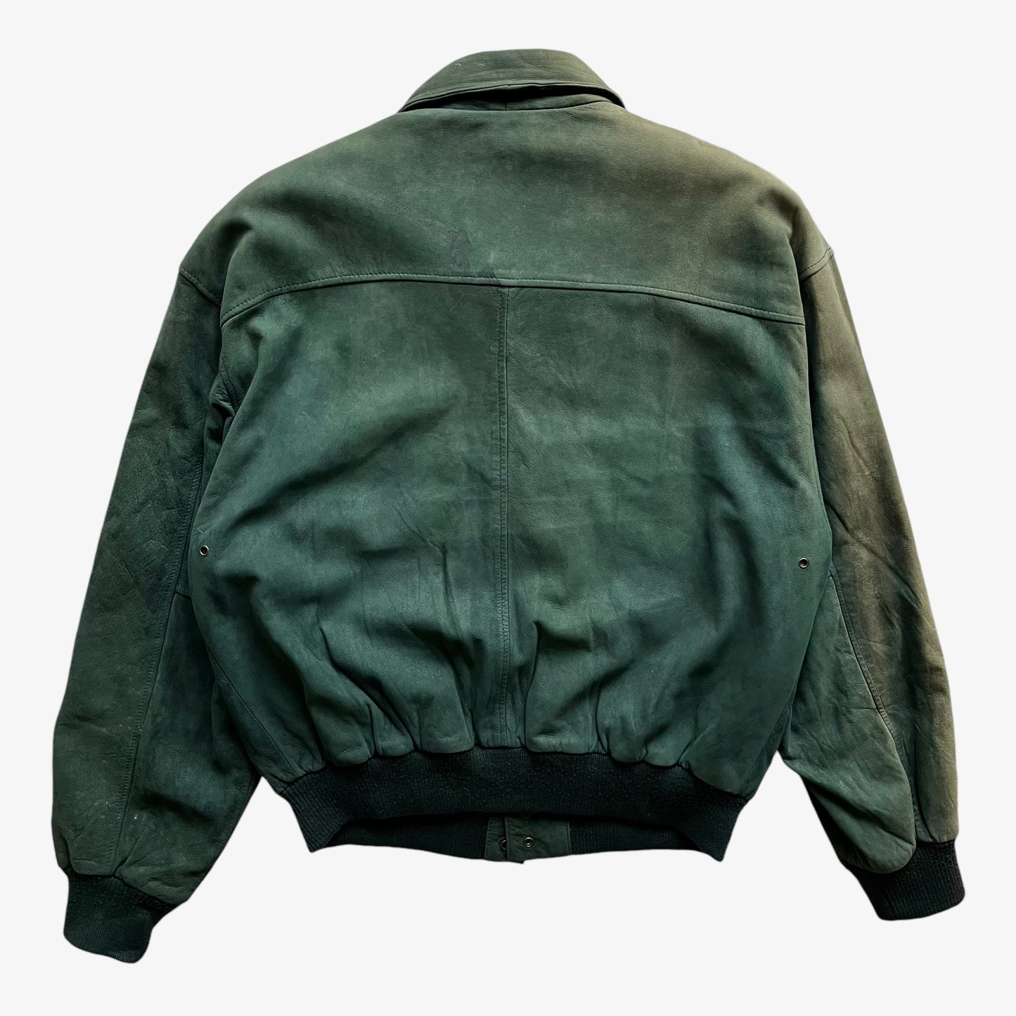 Vintage 90s Mens G-III Faded Green Leather Pilot Jacket Back - Casspios Dream