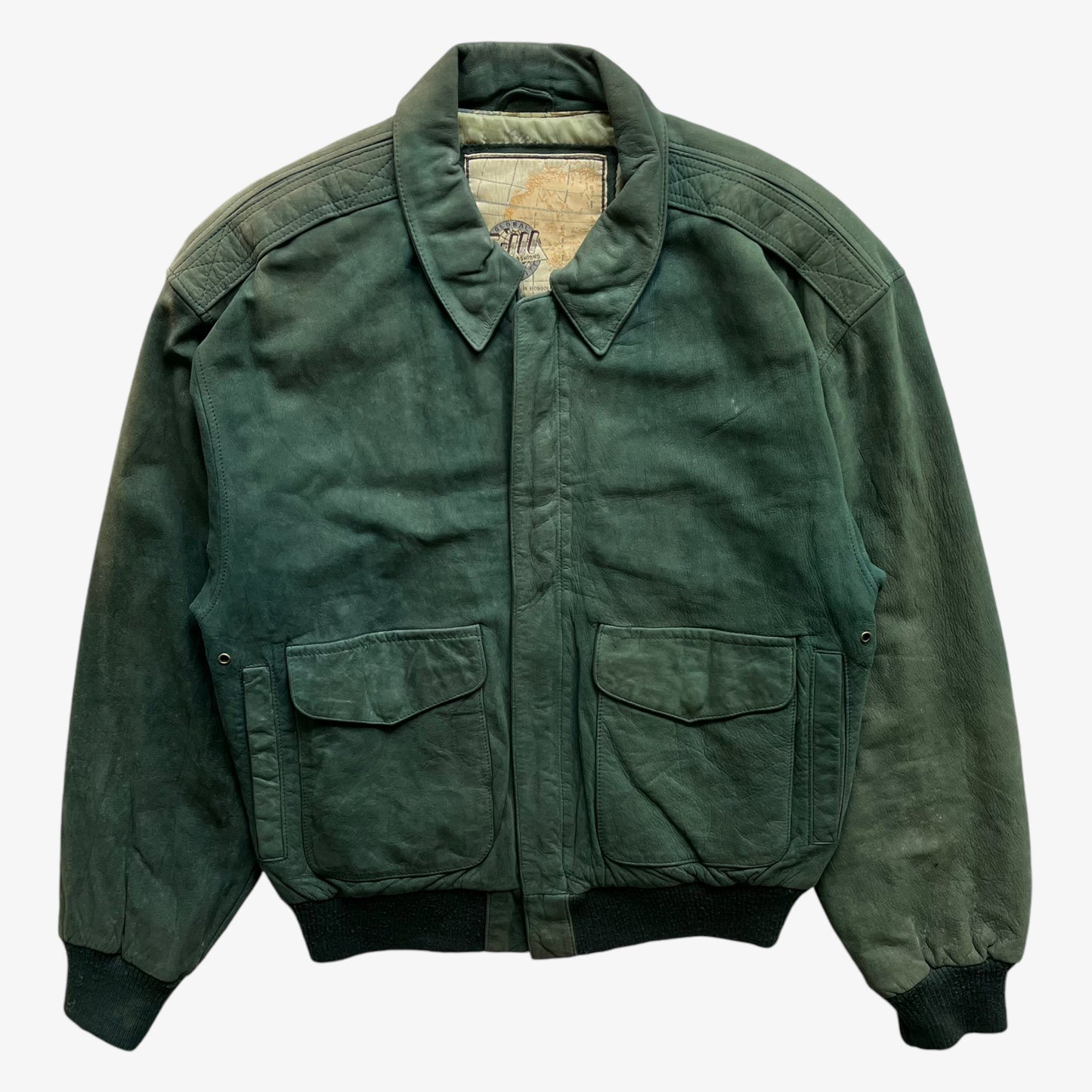 Vintage 90s Mens G-III Faded Green Leather Pilot Jacket - Casspios Dream