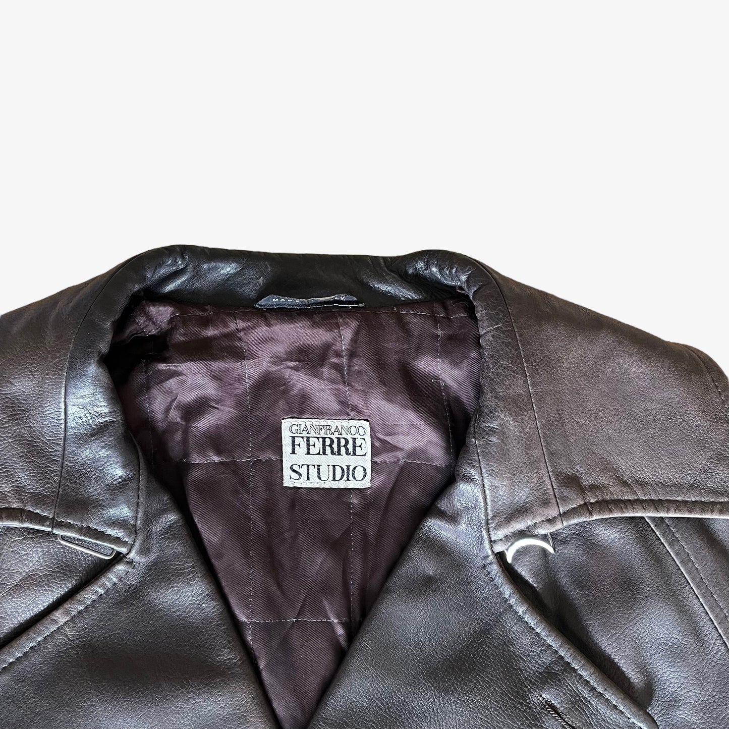 Vintage 90s Mens Gianfranco Ferre Studio Leather Double Breasted Coat With Original Belt Label - Casspios Dream