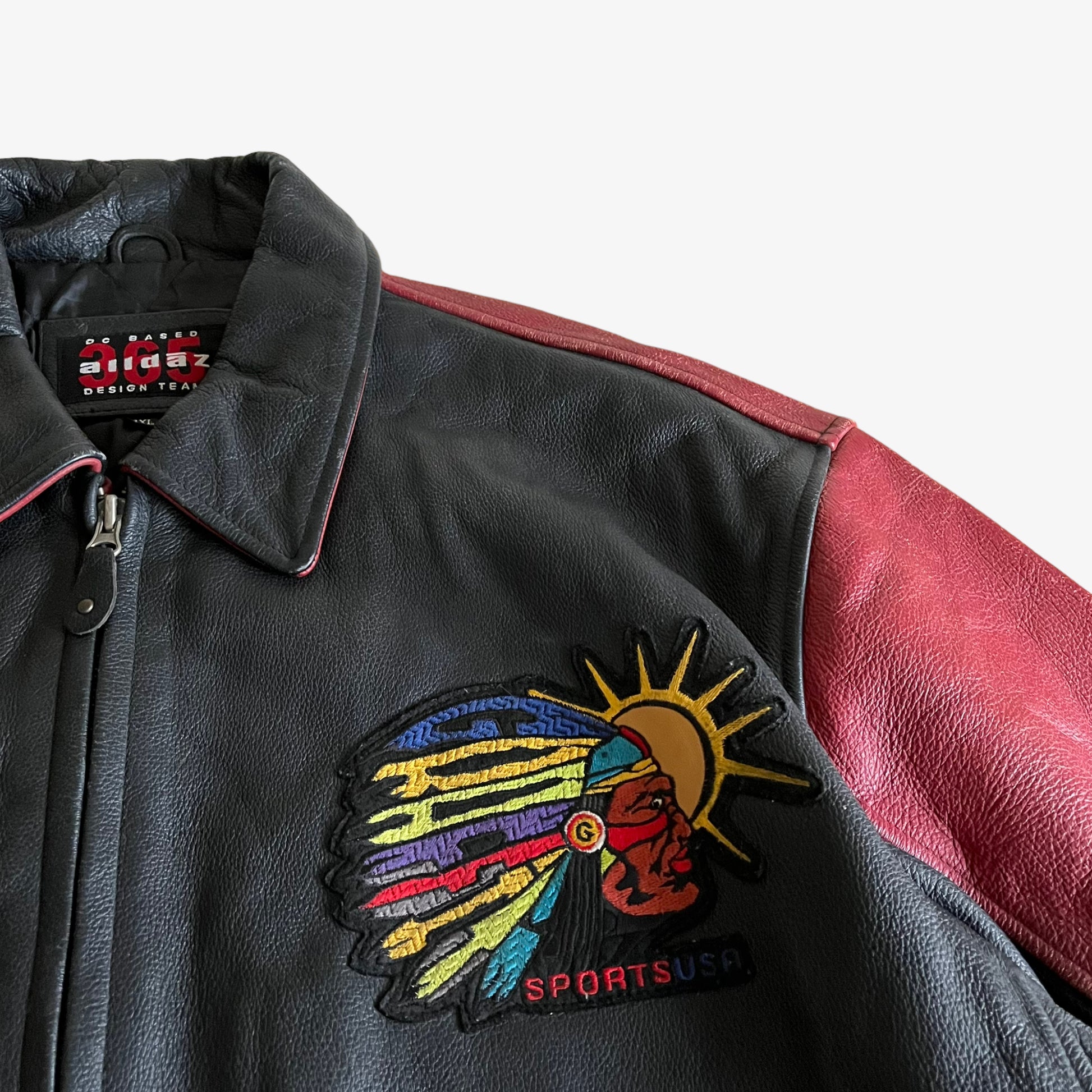 Vintage 90s Mens Graffiti Chief Leather Varsity Jacket Badge - Casspios Dream