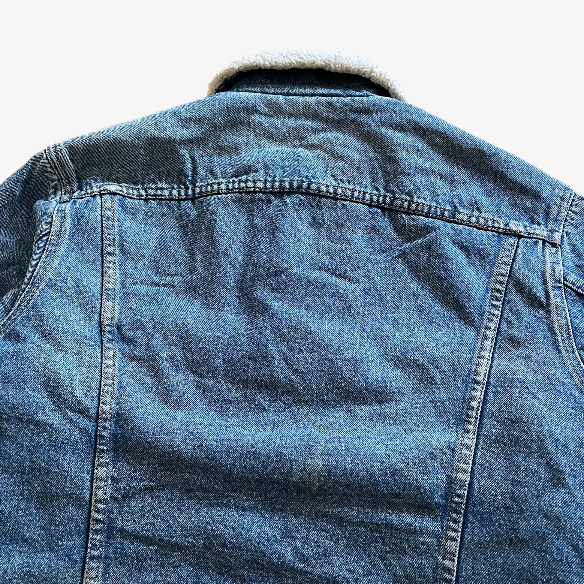 Vintage 90s Mens Levis 70608 02 Blue Denim Jacket With Sherpa Lining Back Wear - Casspios Dream