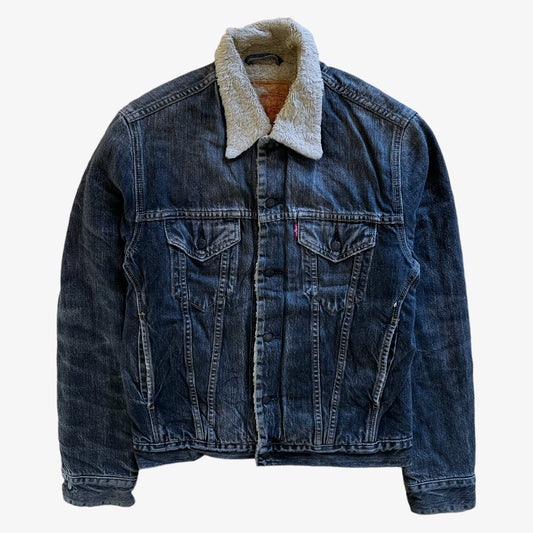 Vintage 90s Mens Levis 71550 04 Grey Denim Trucker Jacket With Sherpa Lining - Casspios Dream