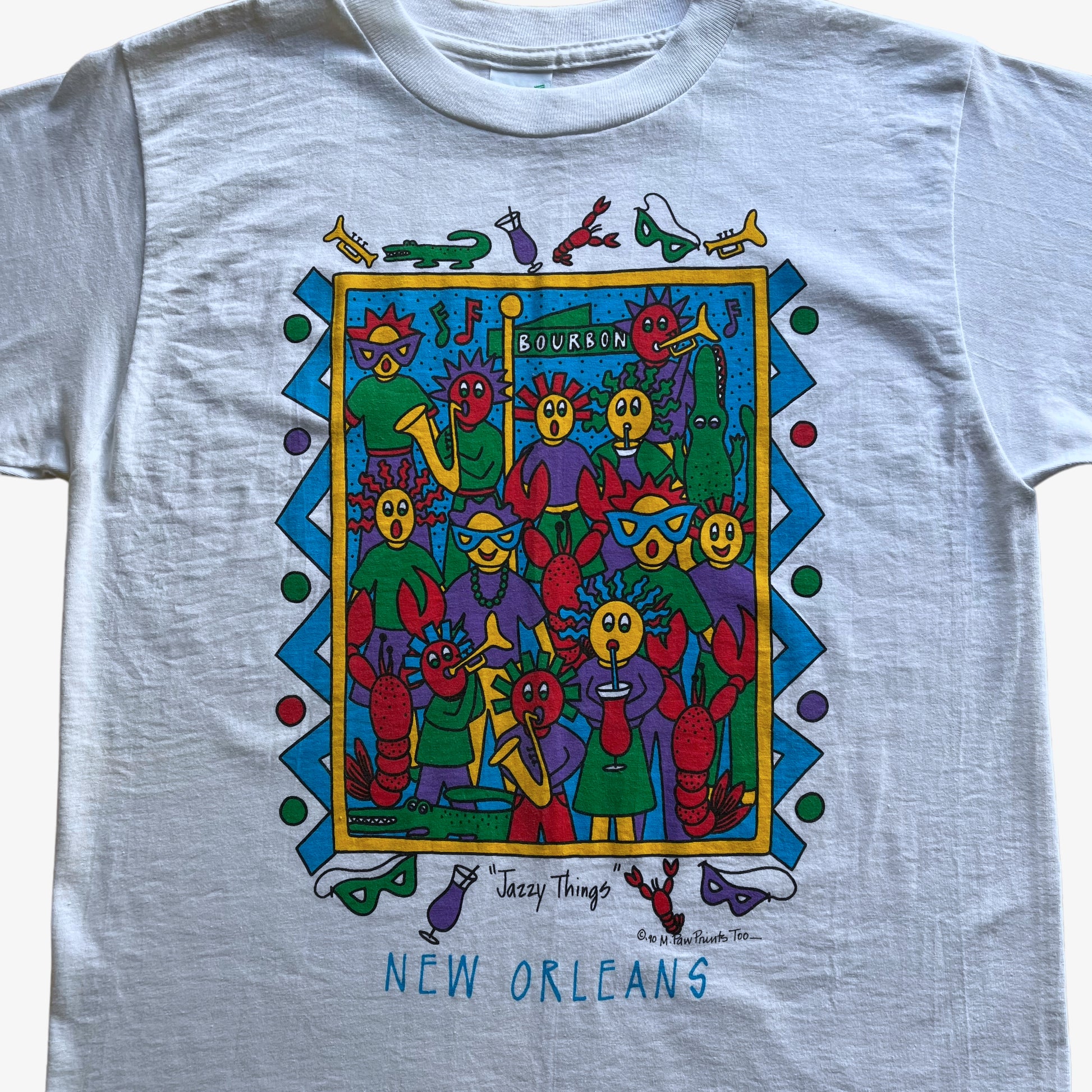 Vintage 90s Mens New Orleans Jazzy Things Graphic Print Single Stitch Top Funky - Casspios Dream