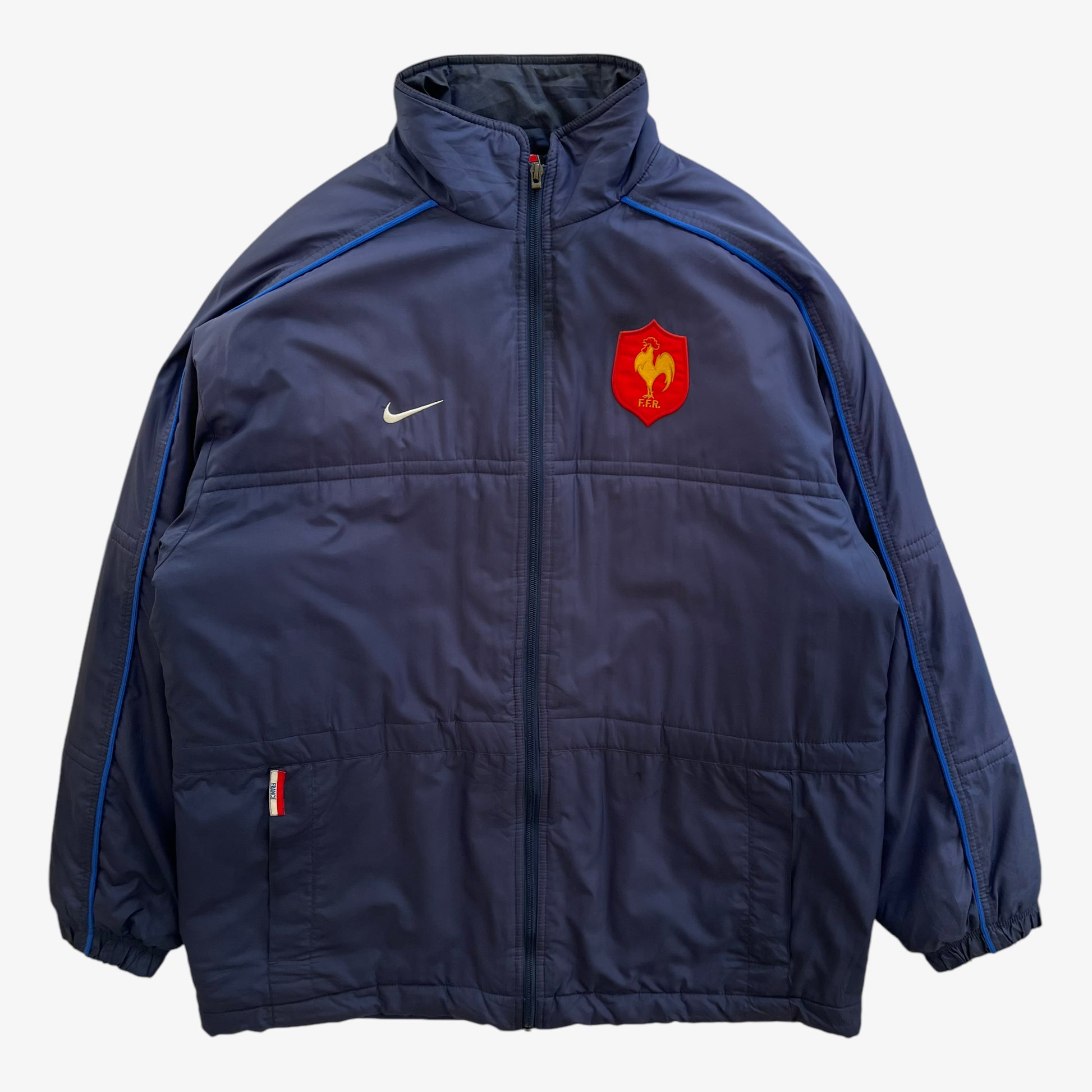 Vintage 90s Mens Nike France National Rugby Union Team Navy Puffer Jacket - Casspios Dream