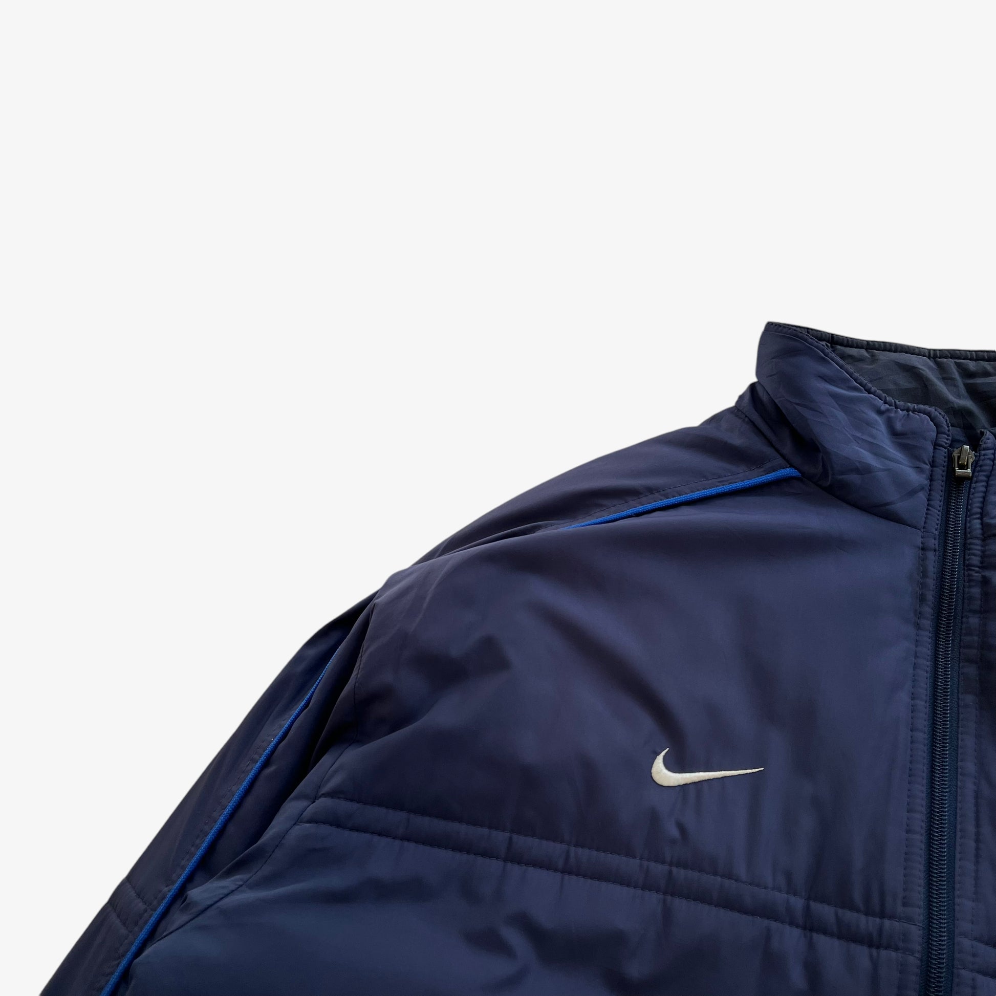 Vintage 90s Mens Nike France National Rugby Union Team Navy Puffer Jacket Logo - Casspios Dream