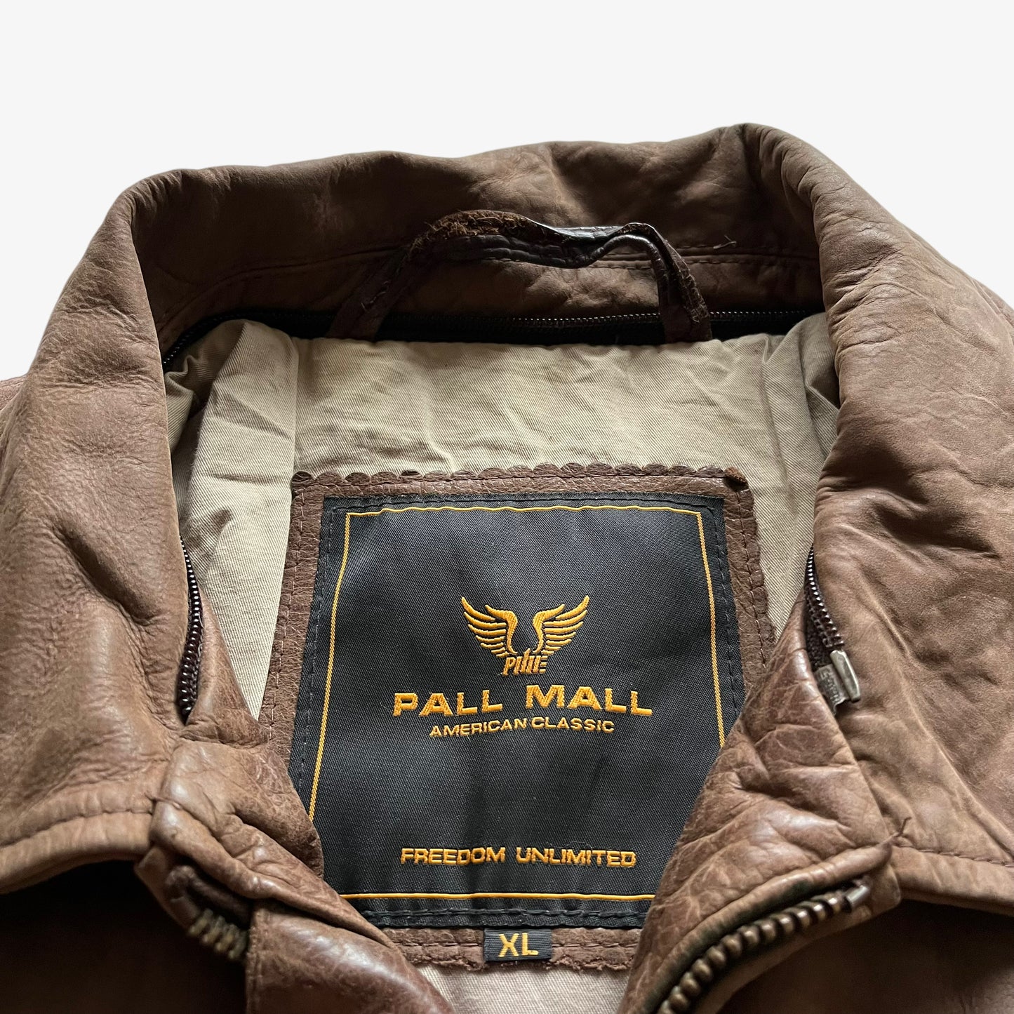 Vintage 90s Mens Pall Mall Brown Leather Pilot Jacket With Squad Patches Label - Casspios Dream