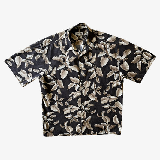 Vintage 90s Mens Pierre Cardin Floral Print Short Sleeve Brown Hawaiian Shirt - Casspios Dream