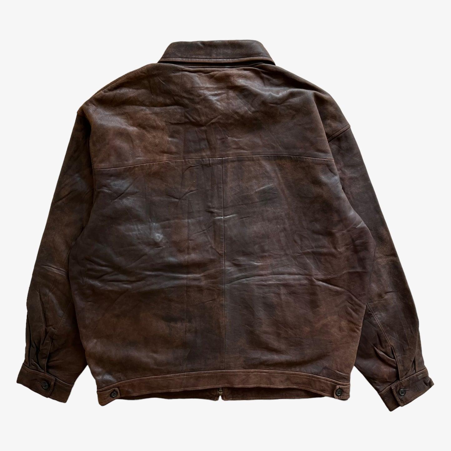 Vintage 90s Mens Polo Ralph Lauren Brown Leather Harrington Jacket Back - Casspios Dream