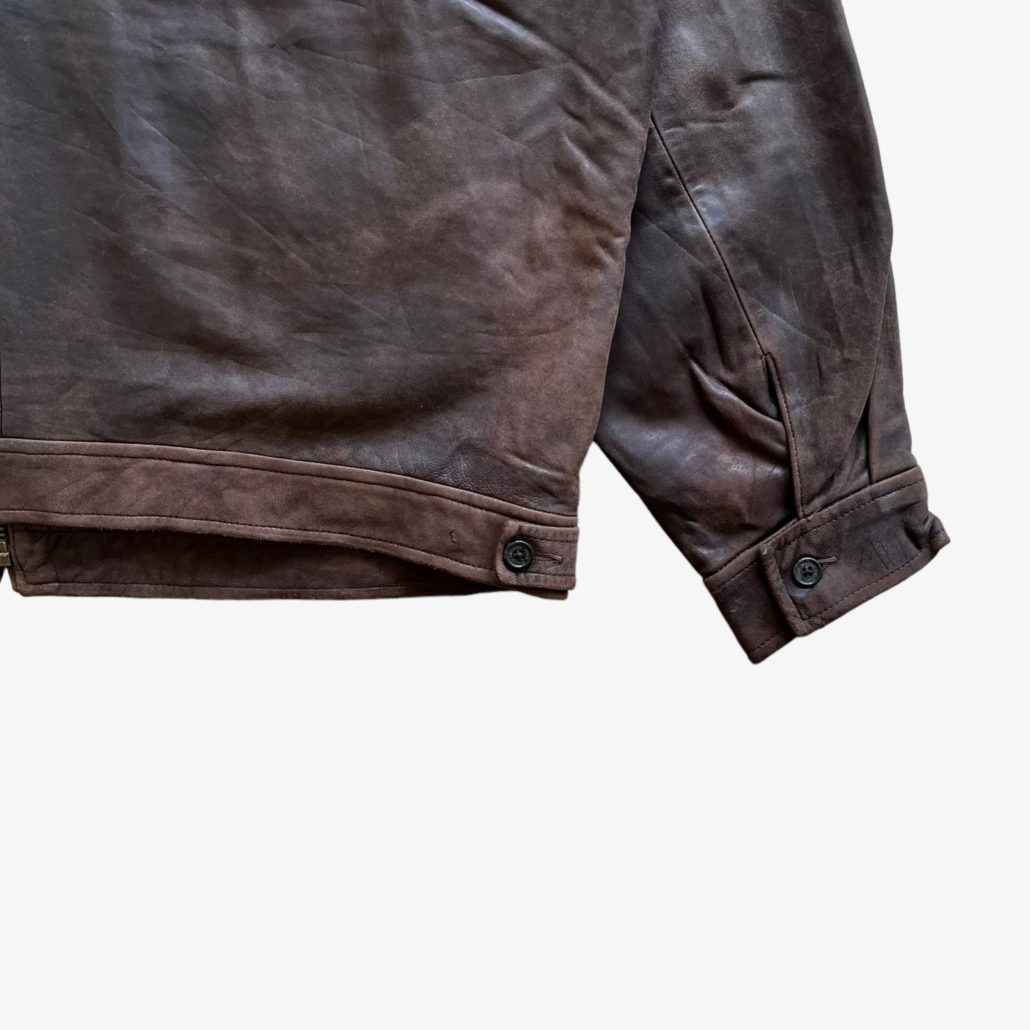 Vintage 90s Mens Polo Ralph Lauren Brown Leather Harrington Jacket Cuff - Casspios Dream