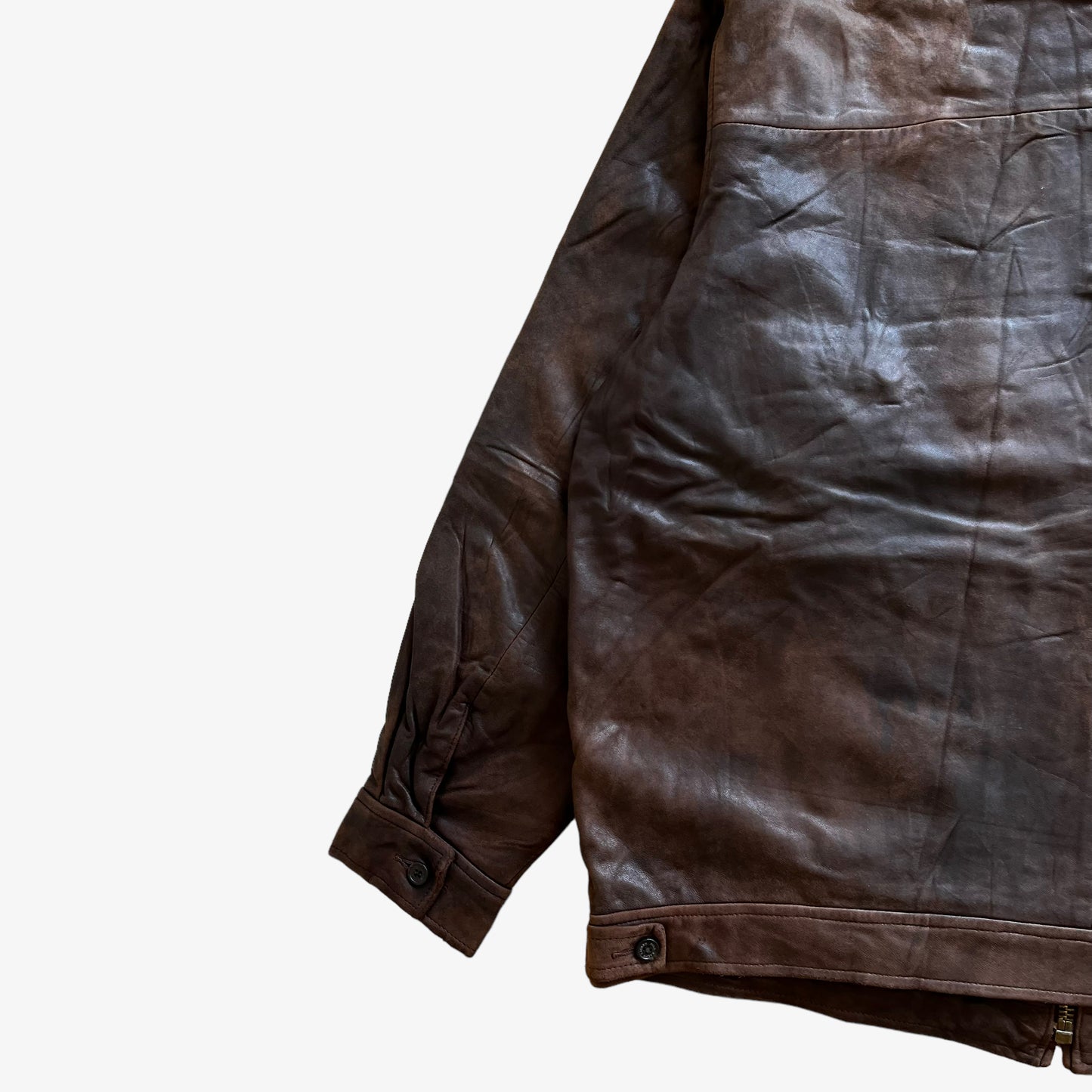 Vintage 90s Mens Polo Ralph Lauren Brown Leather Harrington Jacket Hem - Casspios Dream