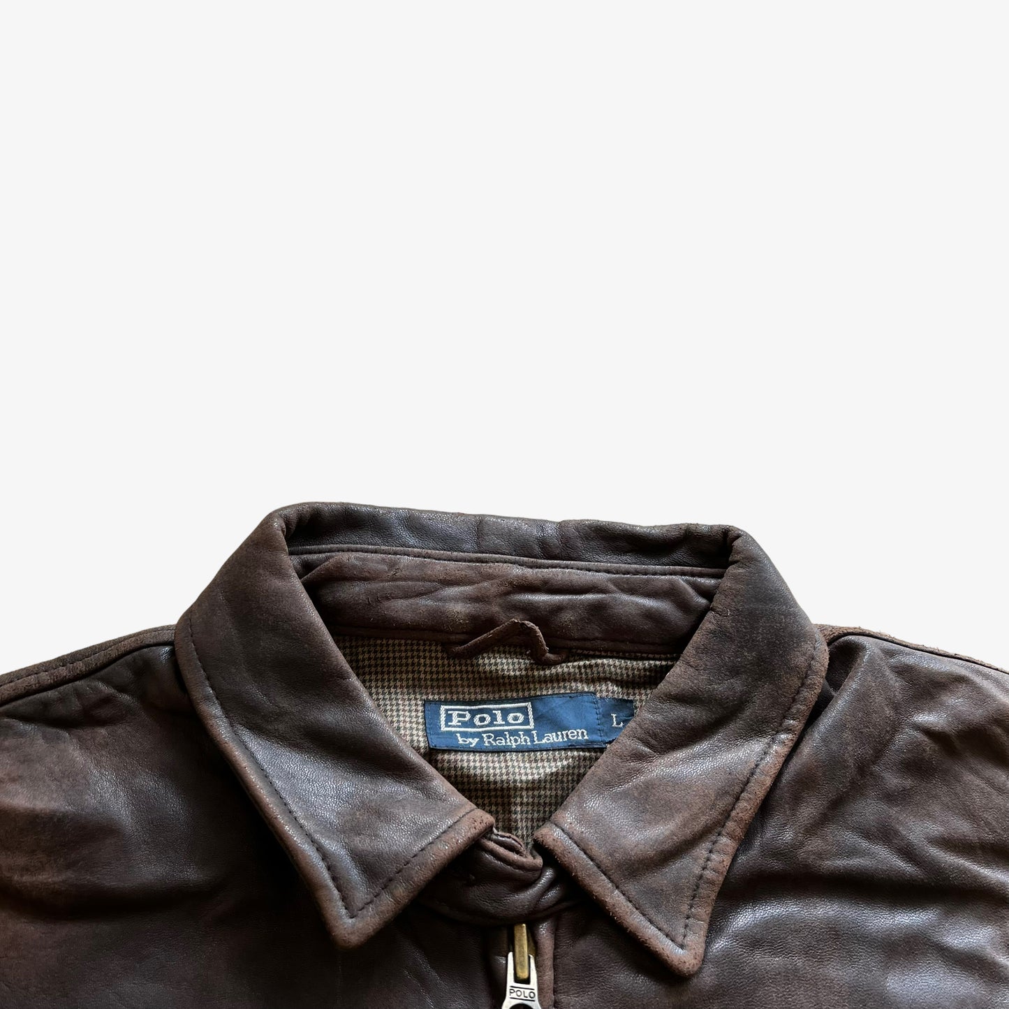 Vintage 90s Mens Polo Ralph Lauren Brown Leather Harrington Jacket Label - Casspios Dream