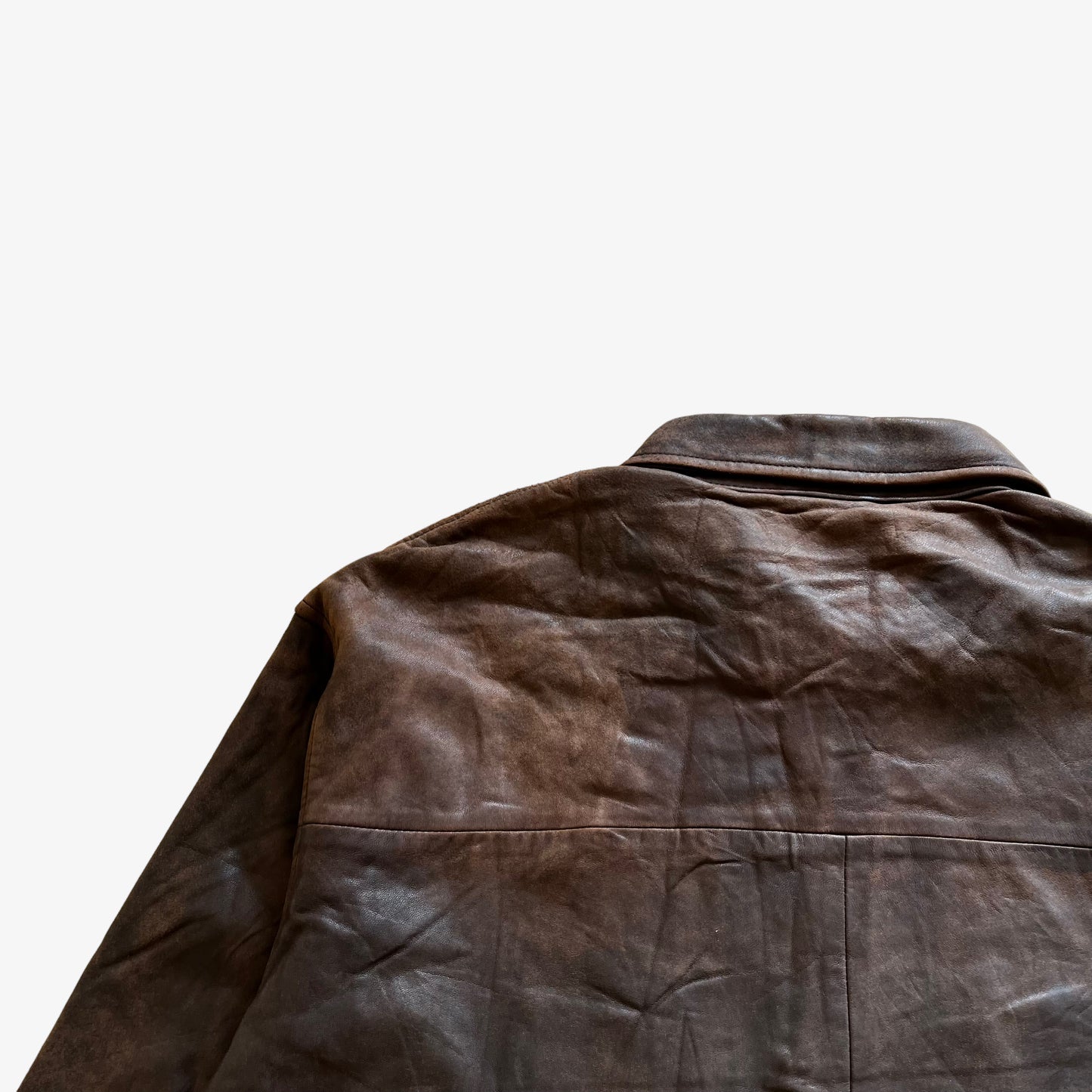 Vintage 90s Mens Polo Ralph Lauren Brown Leather Harrington Jacket Shoulder - Casspios Dream