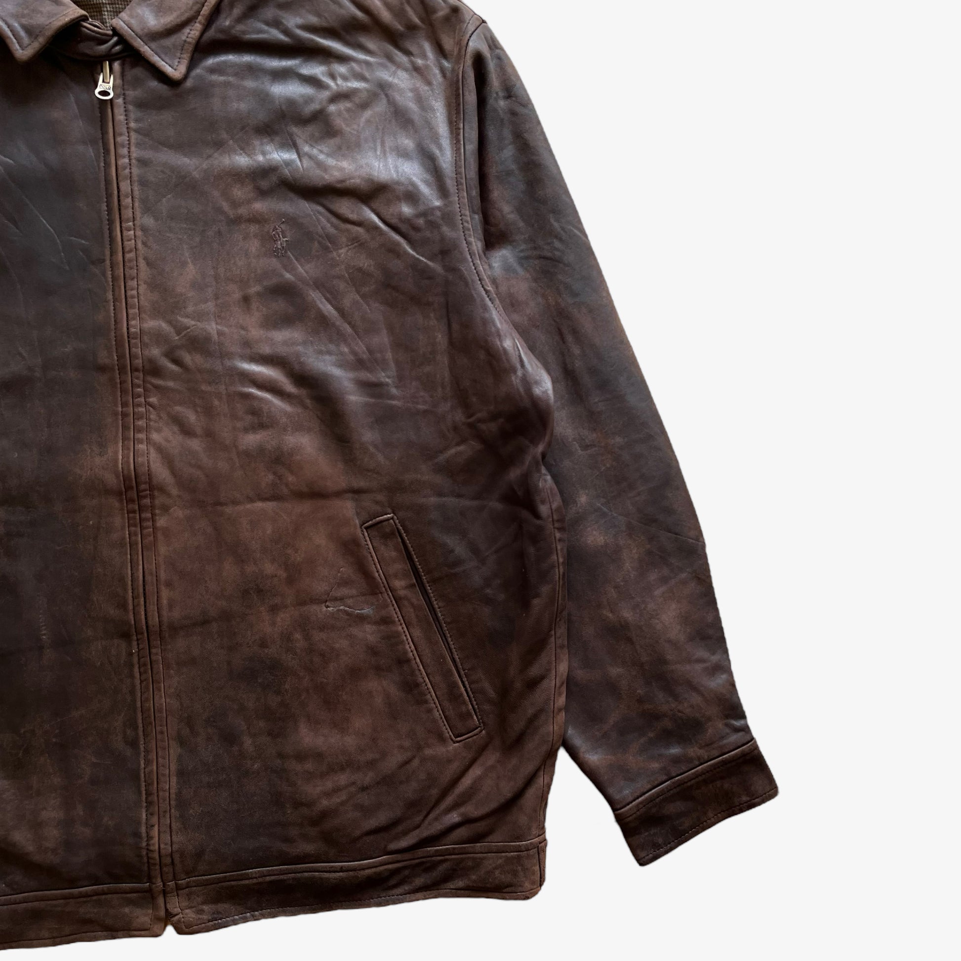 Vintage 90s Mens Polo Ralph Lauren Brown Leather Harrington Jacket Wear - Casspios Dream