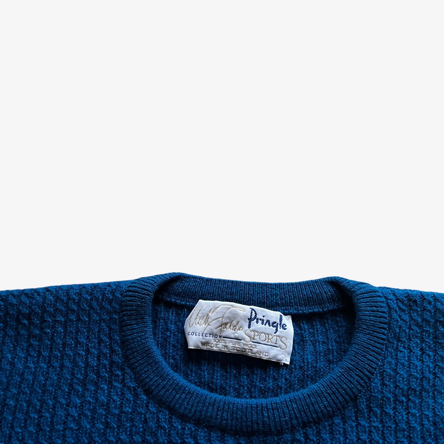 Vintage 90s Mens Pringle Nick Faldo Golf Pure New Wool Blue Jumper Label - Casspios Dream