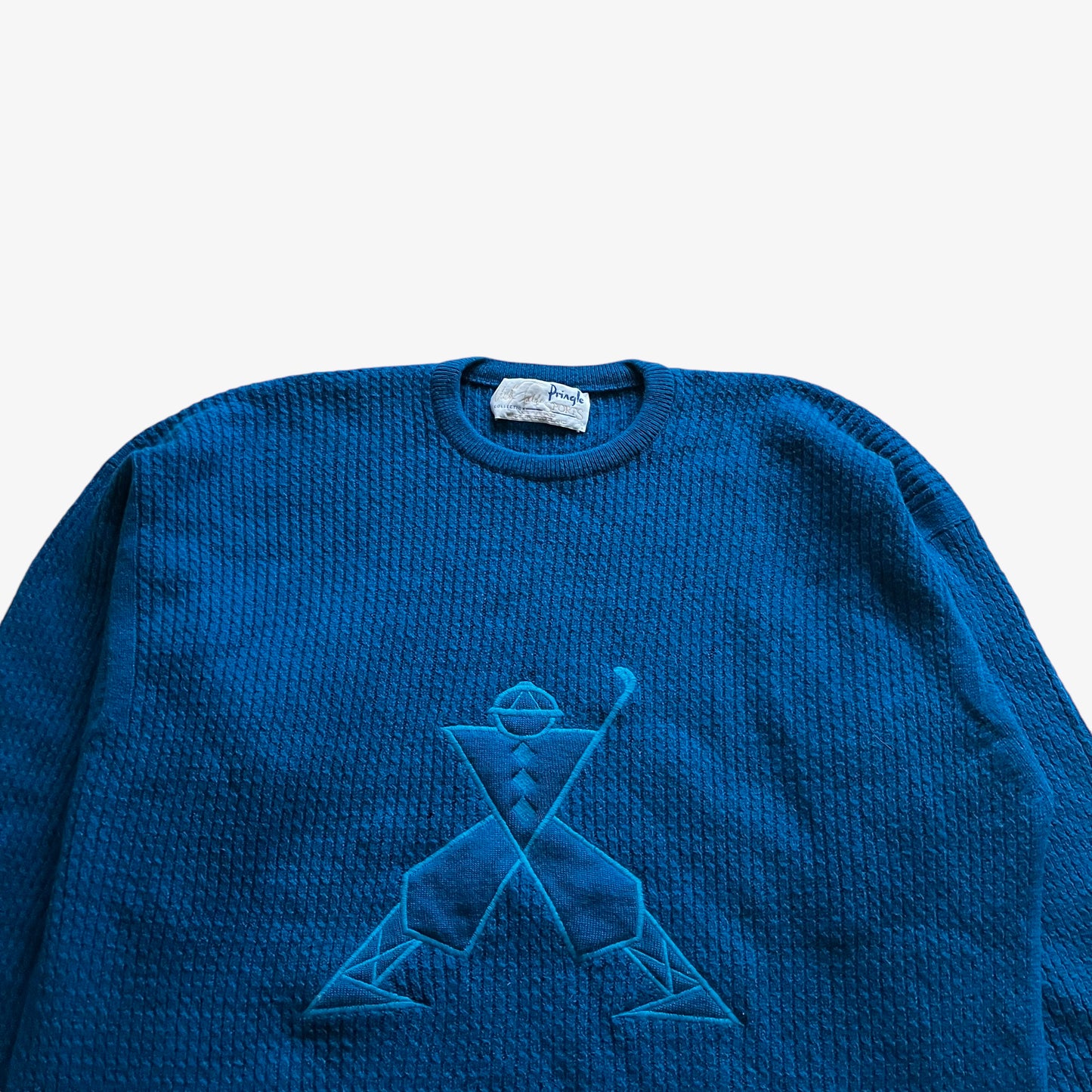 Vintage 90s Mens Pringle Nick Faldo Golf Pure New Wool Blue Jumper Logo - Casspios Dream