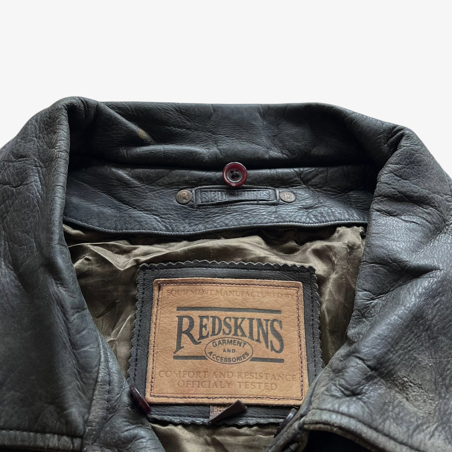 Vintage 90s Mens Redskins Black Leather Pilot Jacket With Velcro USA Patch Label - Casspios Dream