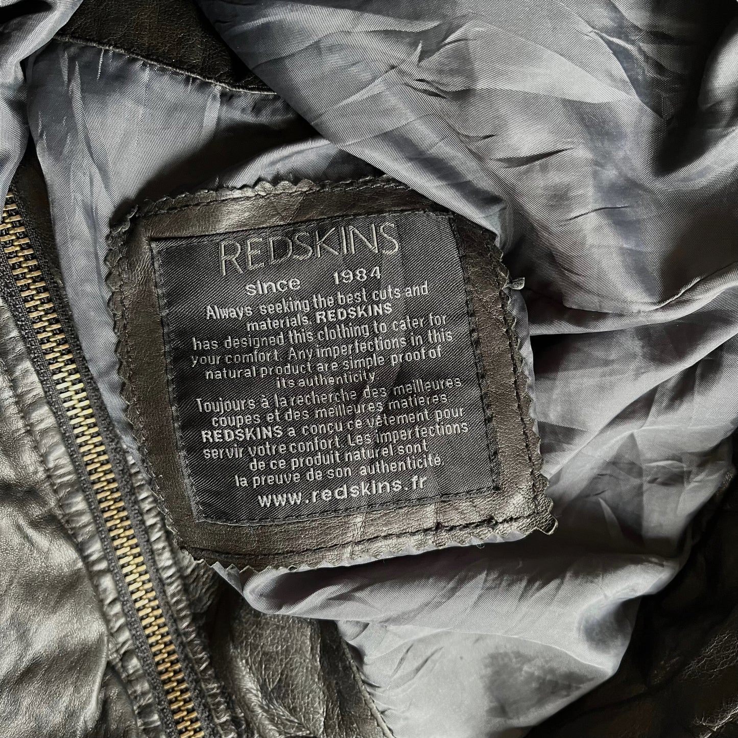 Vintage 90s Mens Redskins Black Leather Puffer Leather Jacket Inside Label - Casspios Dream