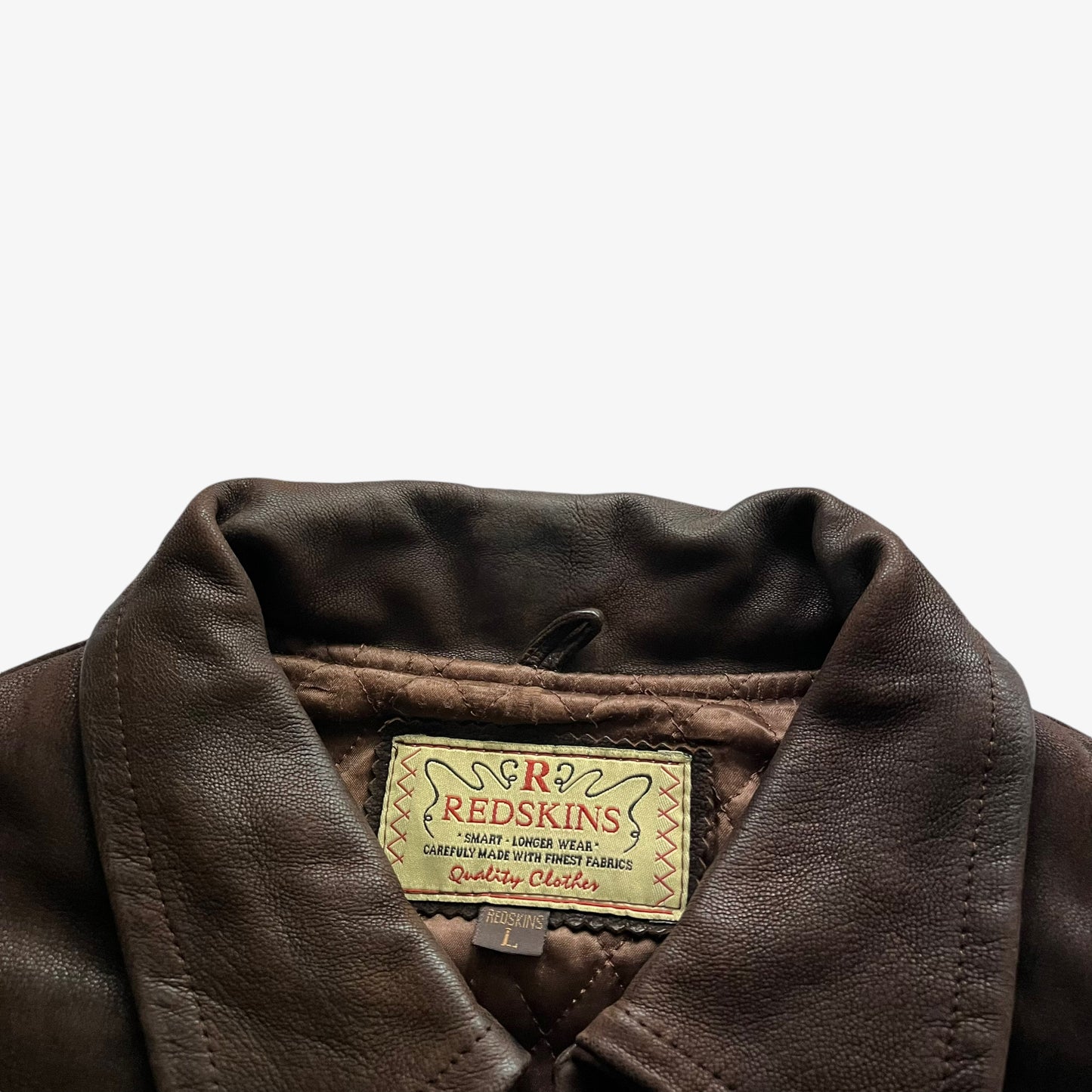 Vintage 90s Mens Redskins Brown Leather Jacket With Knitted Back And Sleeves Label - Casspios Dream