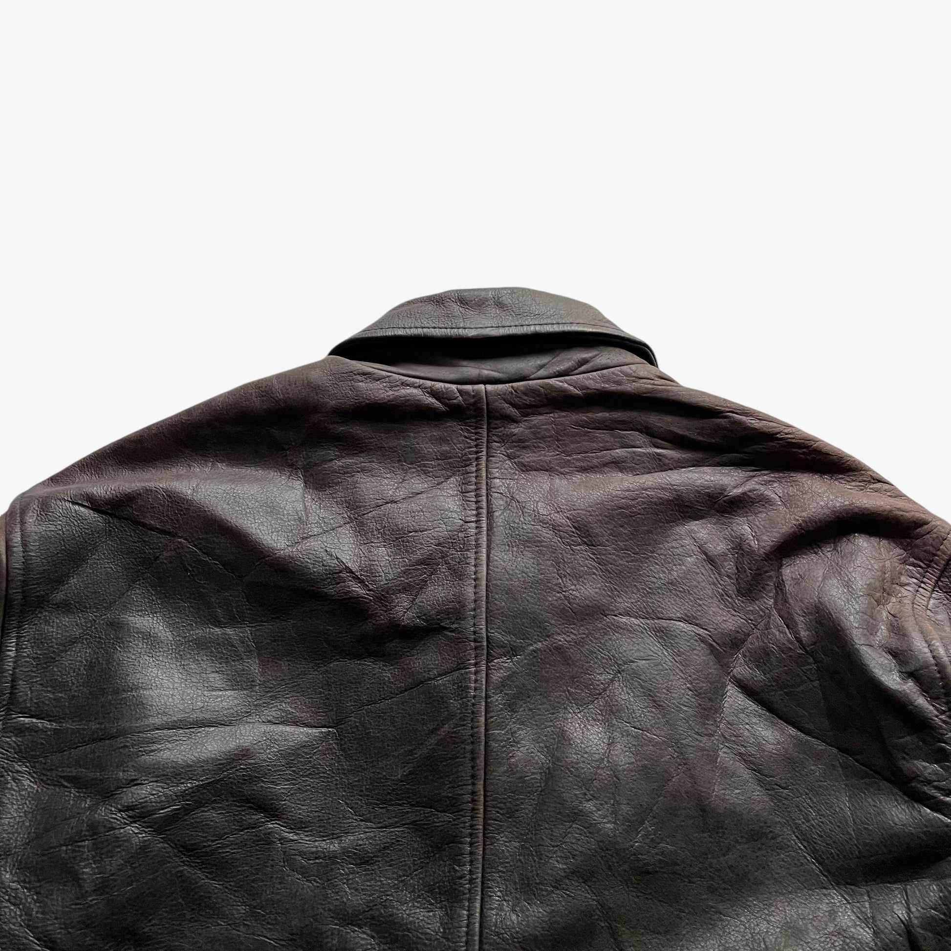 Vintage 90s Mens Redskins R Line Dark Brown Leather Pilot Jacket Shoulder - Casspios Dream