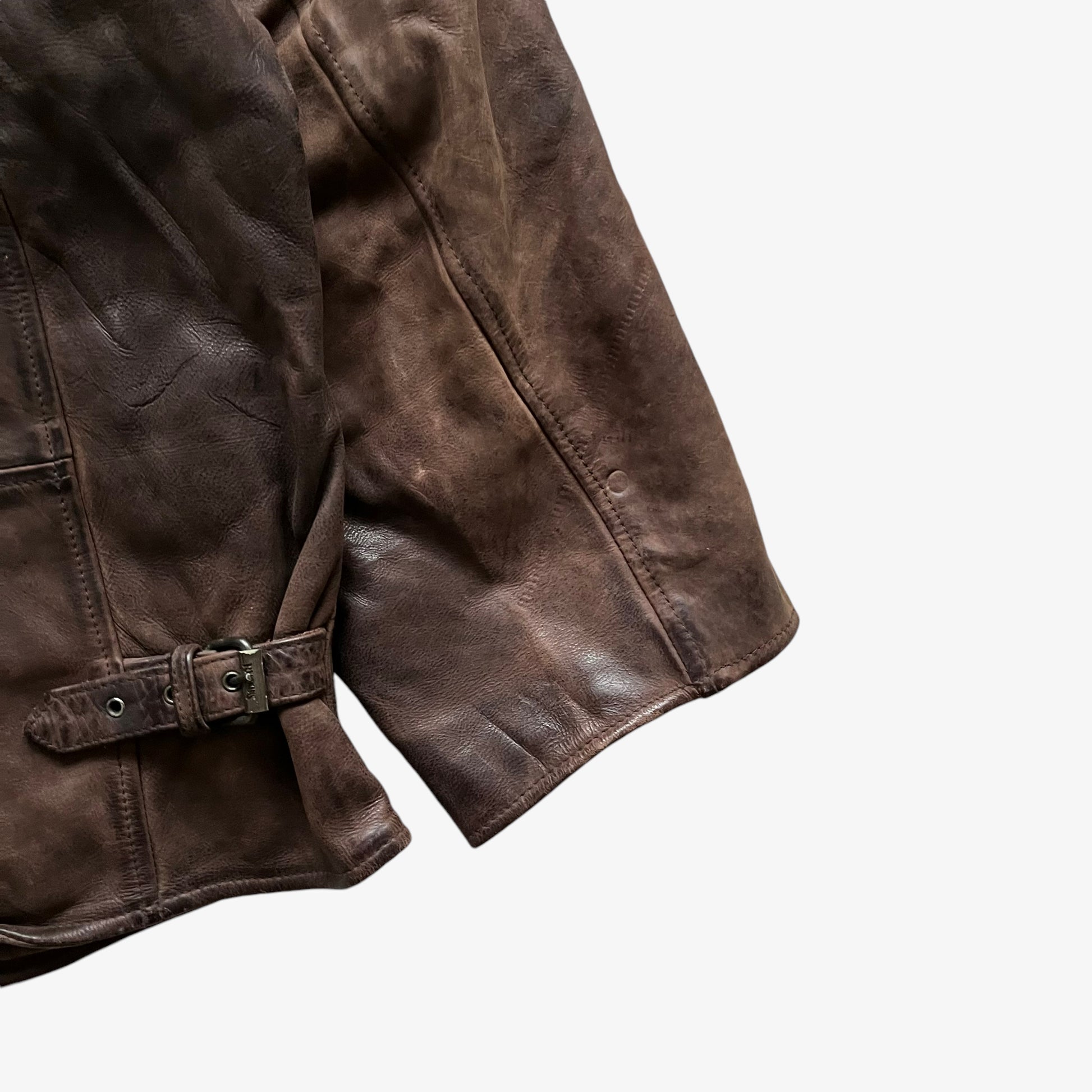 Vintage 90s Mens Redskins Territoire Brown Leather Pilot Jacket With Embroidered Spell Out Hem Cuff Wear - Casspios Dream