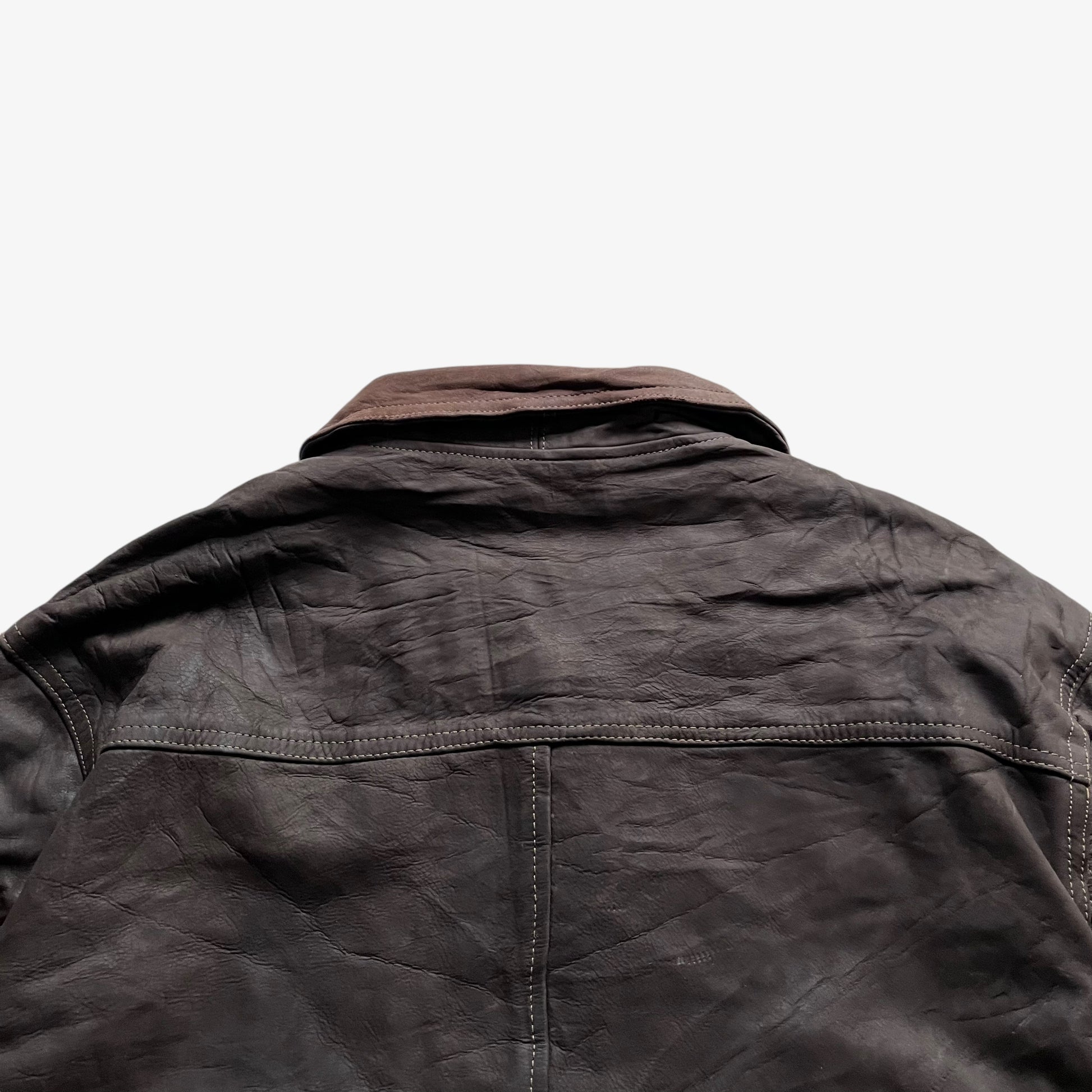 Vintage 90s Mens Redskins Territoire Dark Brown Leather Pilot Jacket With Contrasting Collar Back Collar - Casspios Dream