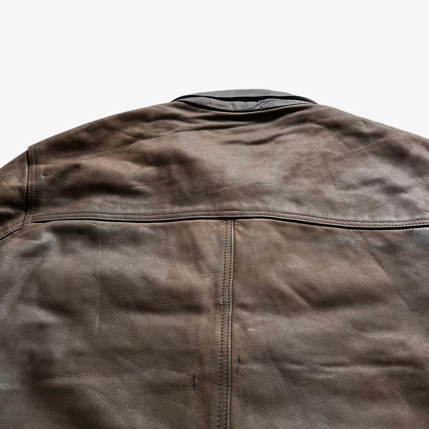 Vintage 90s Mens Redskins Territoire Dark Brown Leather Pilot Jacket With Zipped Pocket Back Wear - Casspios Dream