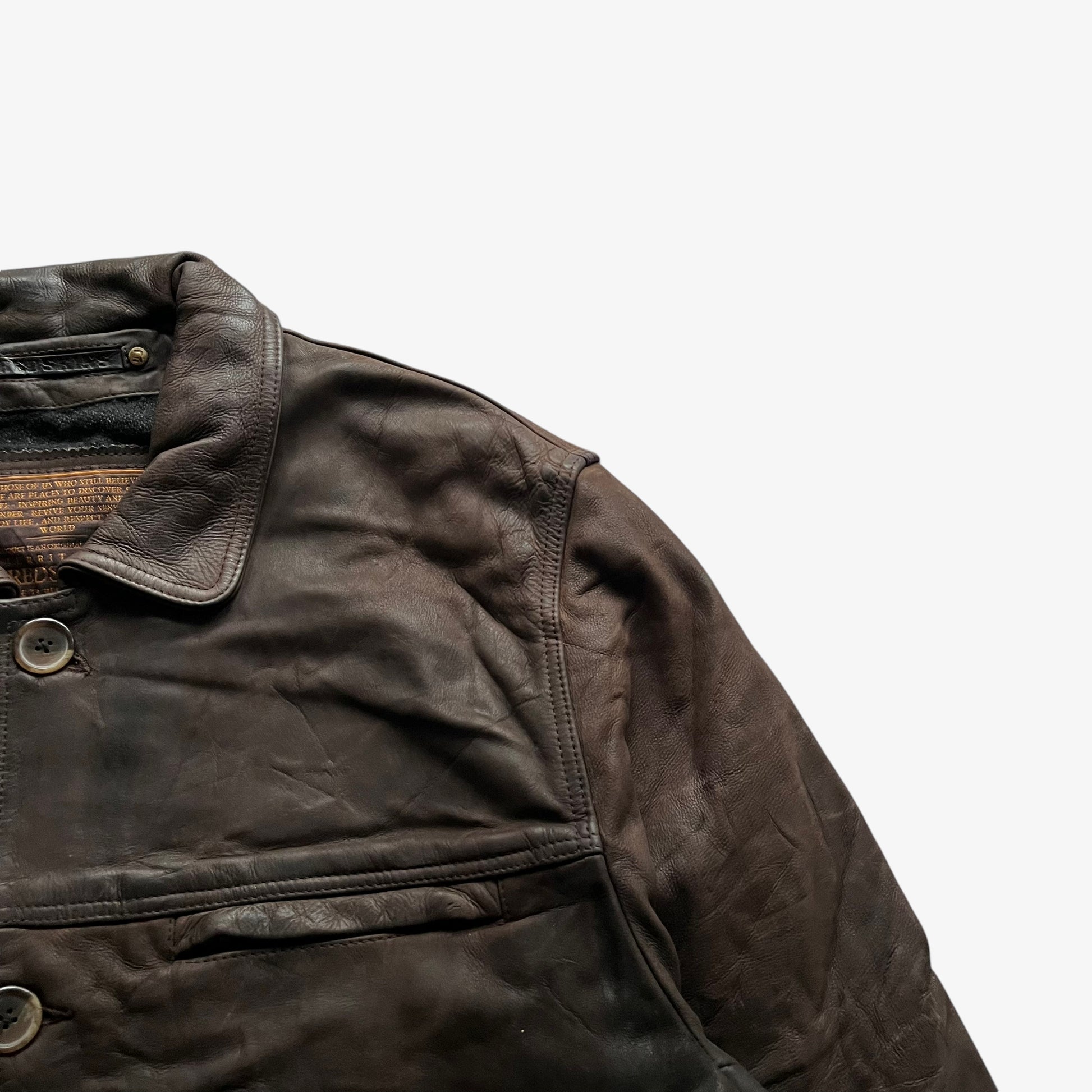 Vintage 90s Mens Redskins Territoire Dark Brown Leather Pilot Jacket With Zipped Pocket Shoulder - Casspios Dream