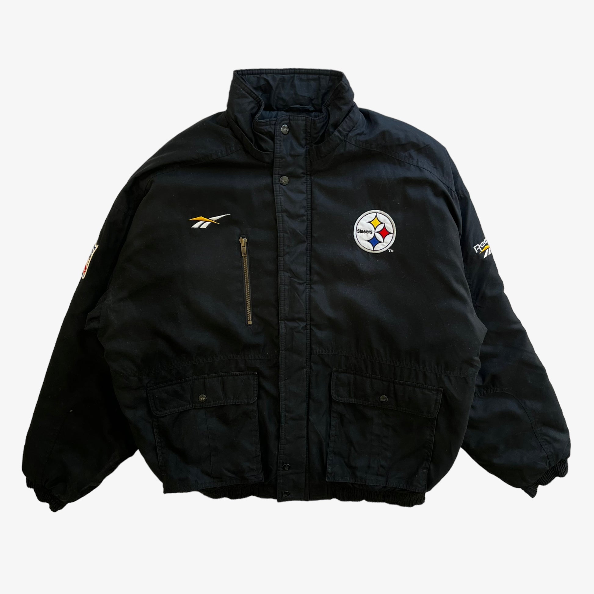 Vintage 90s Mens Reebok NFL Pro Line Pittsburgh Steelers Black Jacket - Casspios Dream