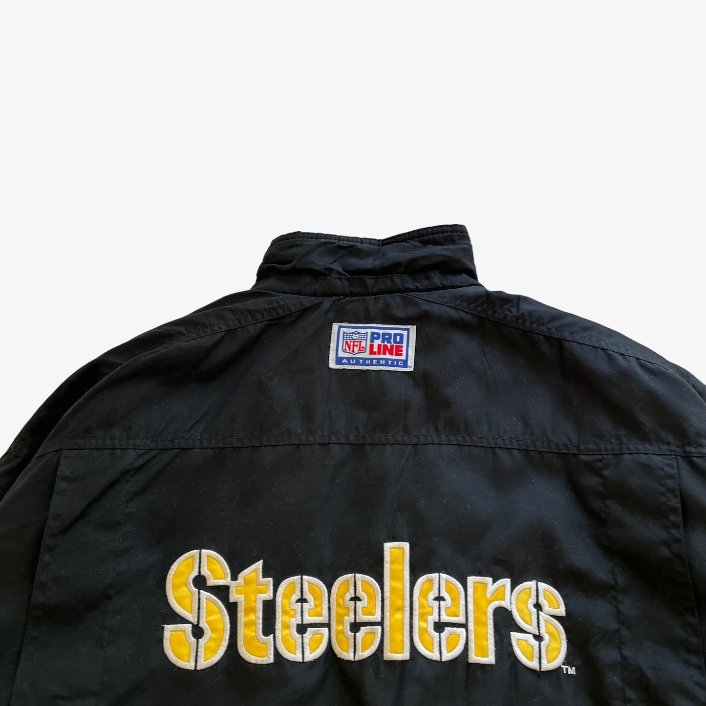 Vintage 90s Mens Reebok NFL Pro Line Pittsburgh Steelers Black Jacket Spell Out - Casspios Dream