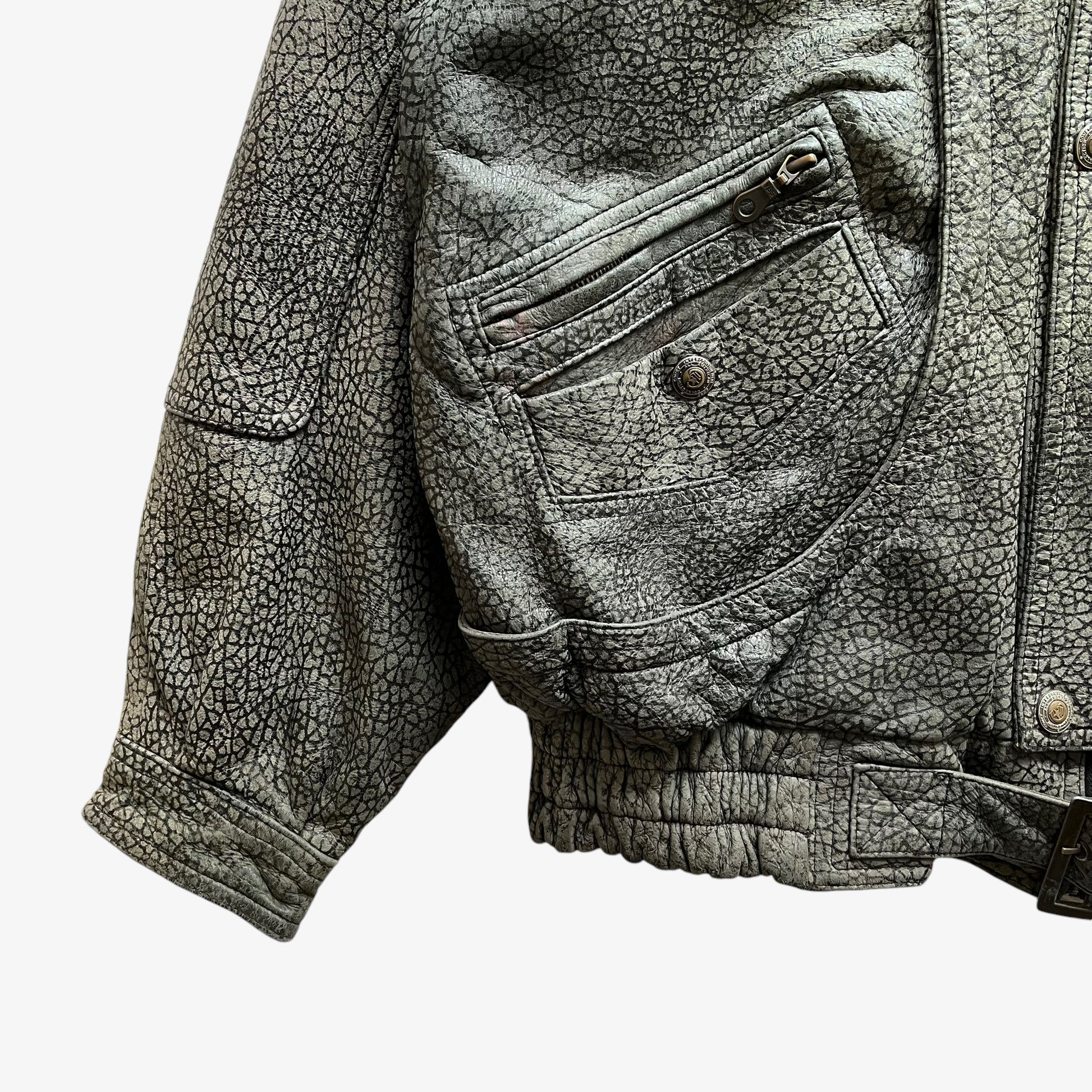 Vintage 90s Mens Reptile Print Leather Biker Jacket Cuff - Casspios Dream