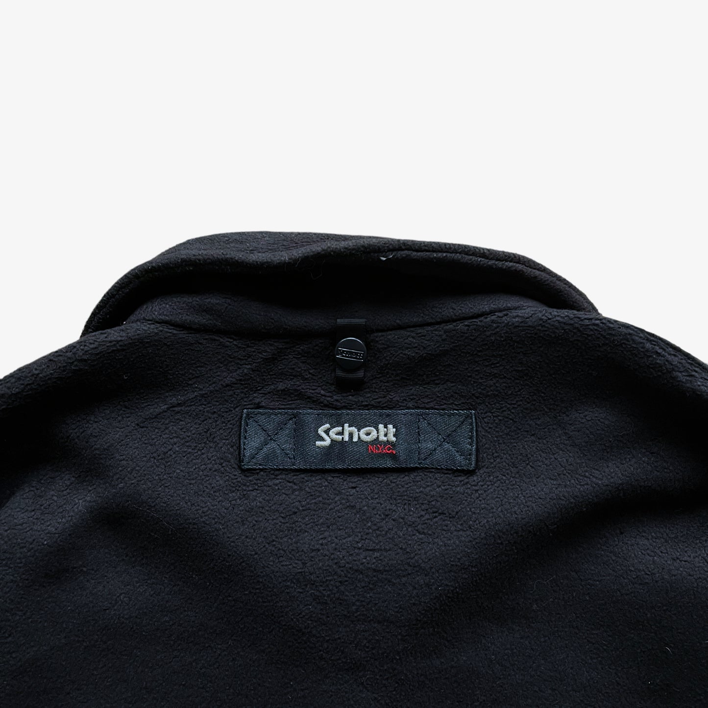 Vintage 90s Mens Schott NYC Navy Fleece Jacket Collar - Casspios Dream