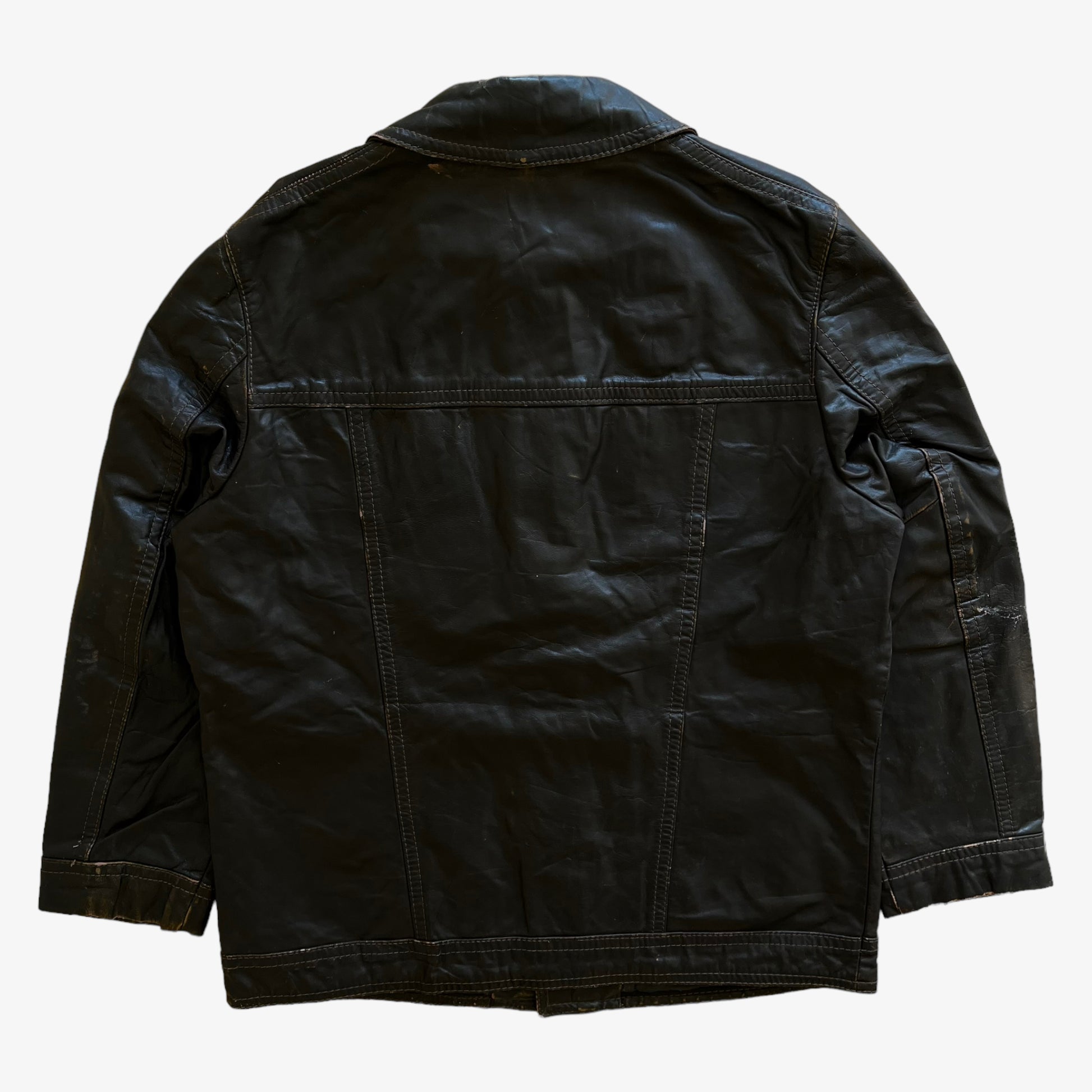 Vintage 90s Mens Stratojac Dark Brown Leather Utility Jacket Back - Casspios Dream