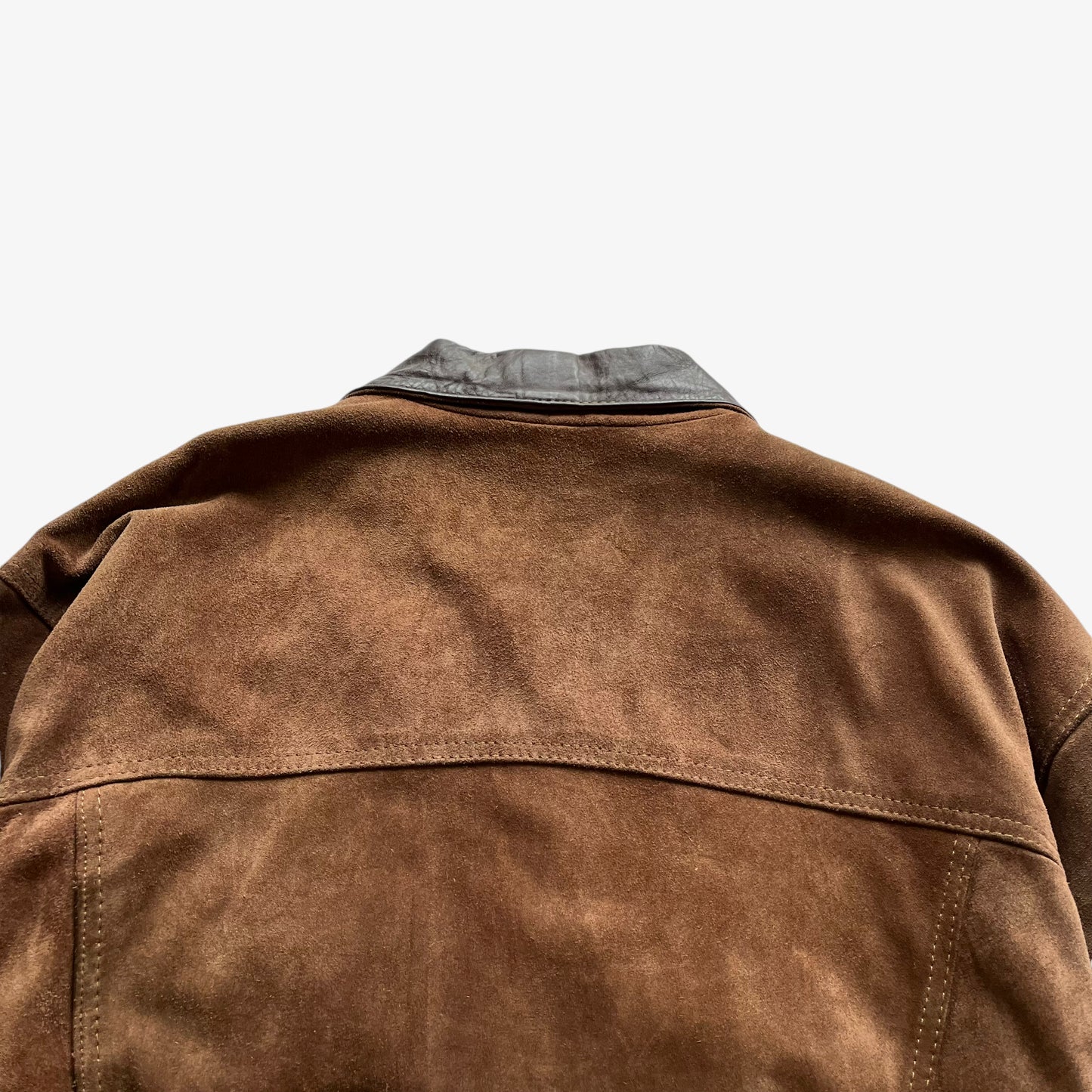 Vintage 90s Mens The Bronx Brown Leather Trucker Jacket With Contrasting Collar Shoulders - Casspios Dream