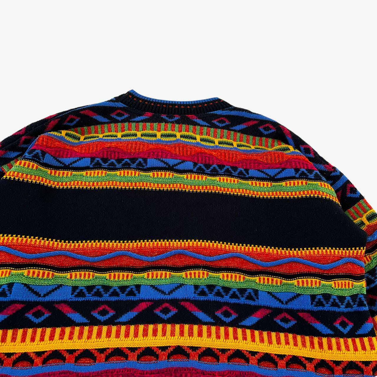 Vintage 90s Mens The Sweater Shop 3D Textured Colourful Knitted Jumper Collar - Casspios Dream