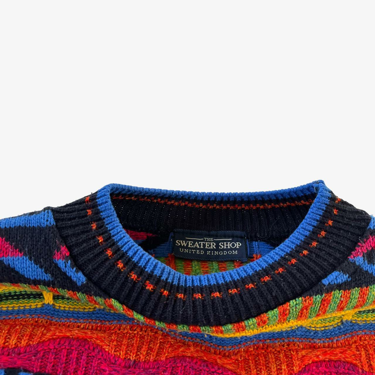 Vintage 90s Mens The Sweater Shop 3D Textured Colourful Knitted Jumper Label - Casspios Dream