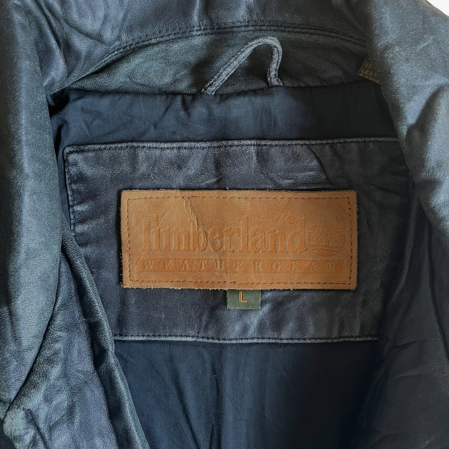 Vintage 90s Mens Timberland Black Leather Coat Label - Casspios Dream