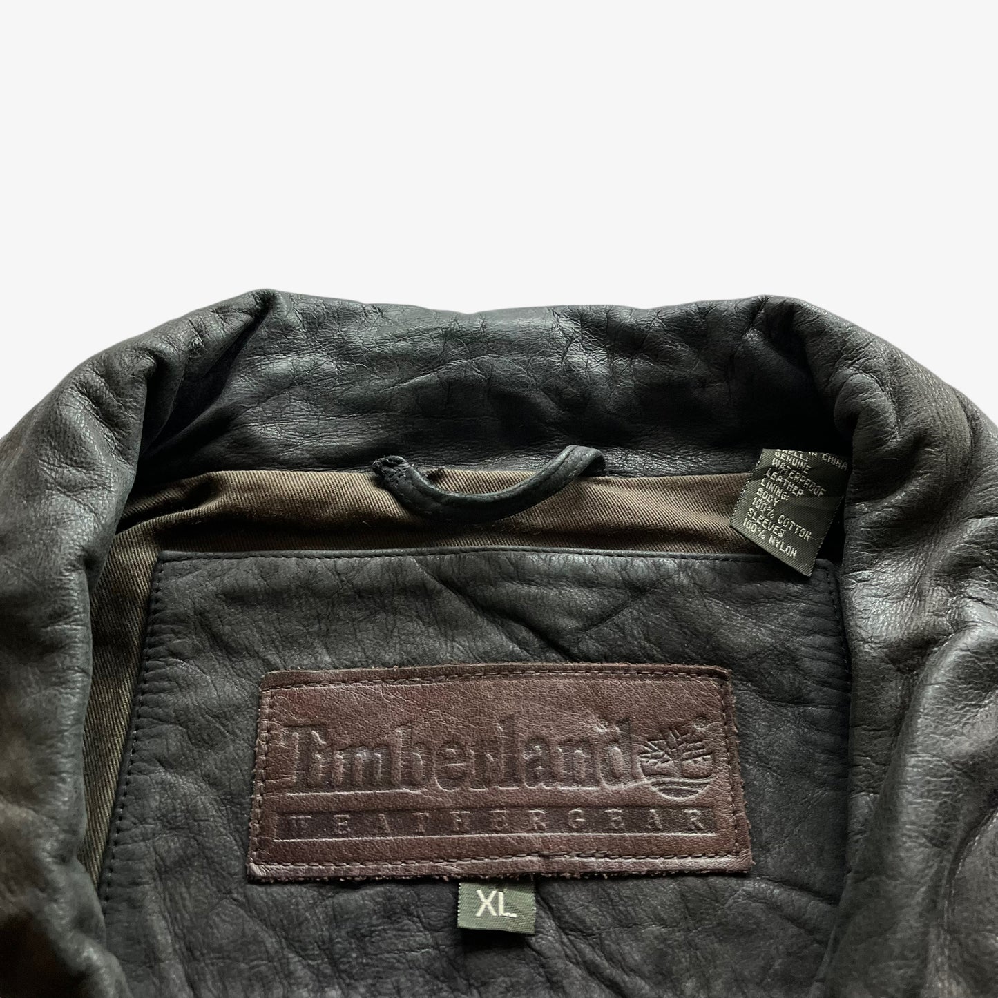 Vintage 90s Mens Timberland Faded Black Leather Jacket Label - Casspios Dream