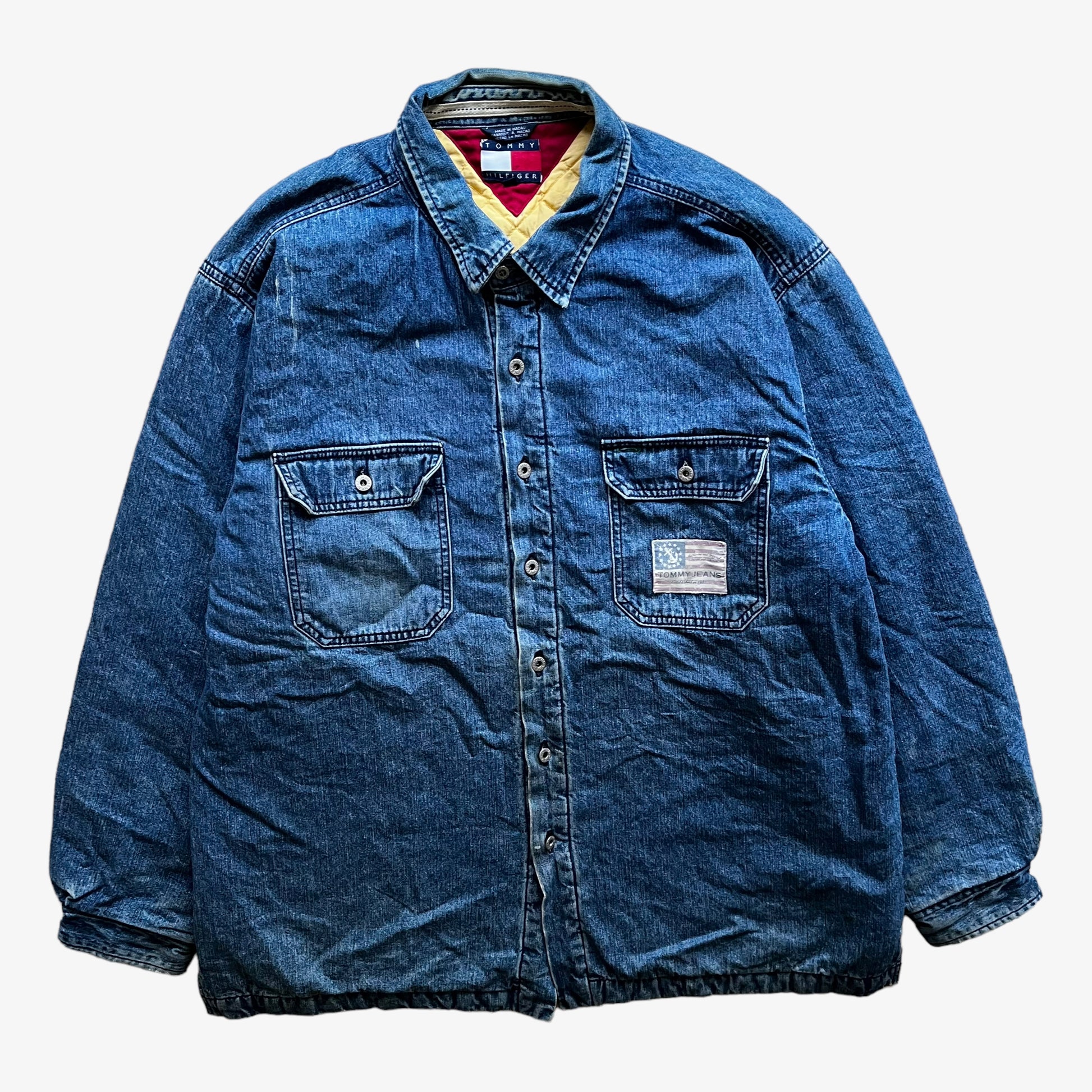 Vintage 90s Mens Tommy Hilfiger Blue Denim Shacket Shirt Jacket - Casspios Dream