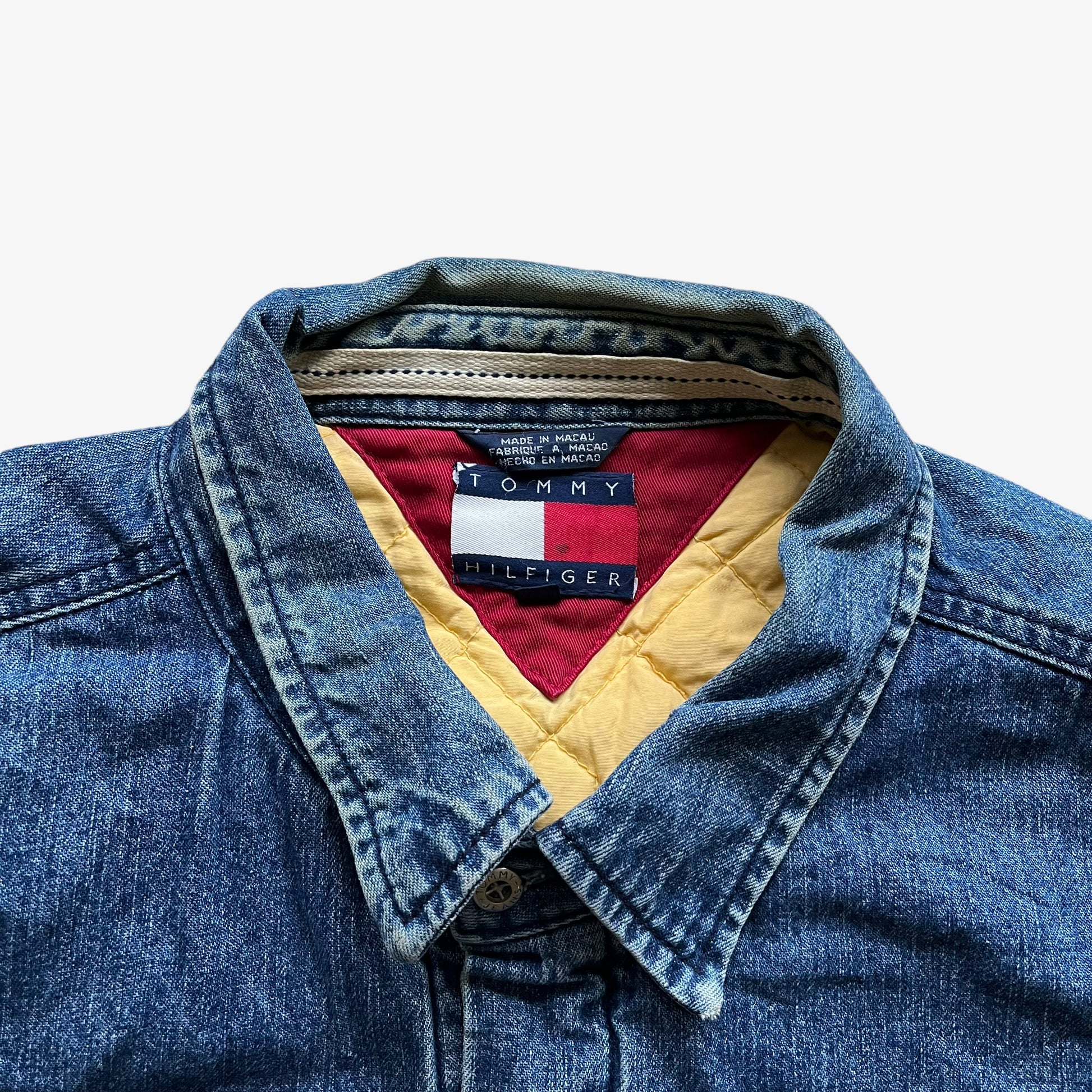 Vintage 90s Mens Tommy Hilfiger Blue Denim Shacket Shirt Jacket Label - Casspios Dream