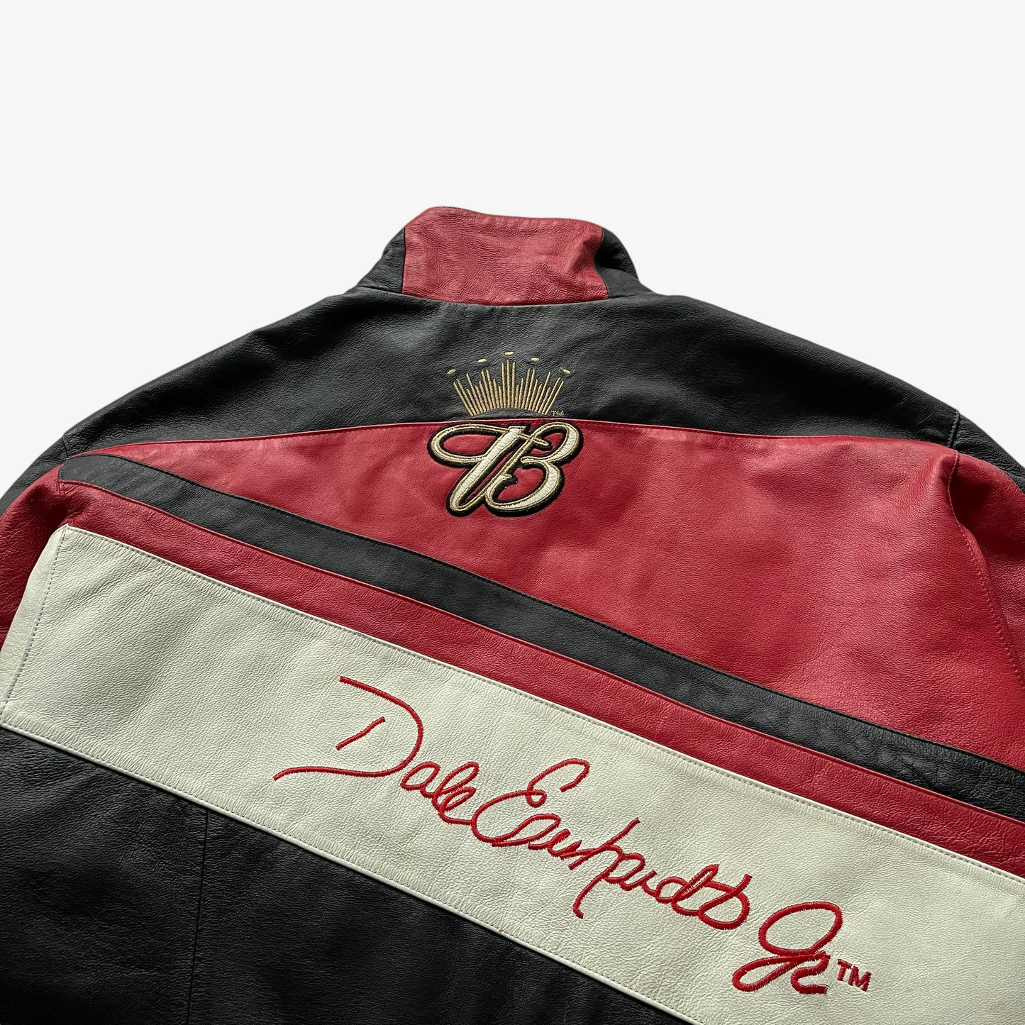 Vintage 90s Mens Wilsons Chase Authentics Dale Earnhardt Jr Budweiser NASCAR Leather Jacket Back Spell Out - Casspios Dream