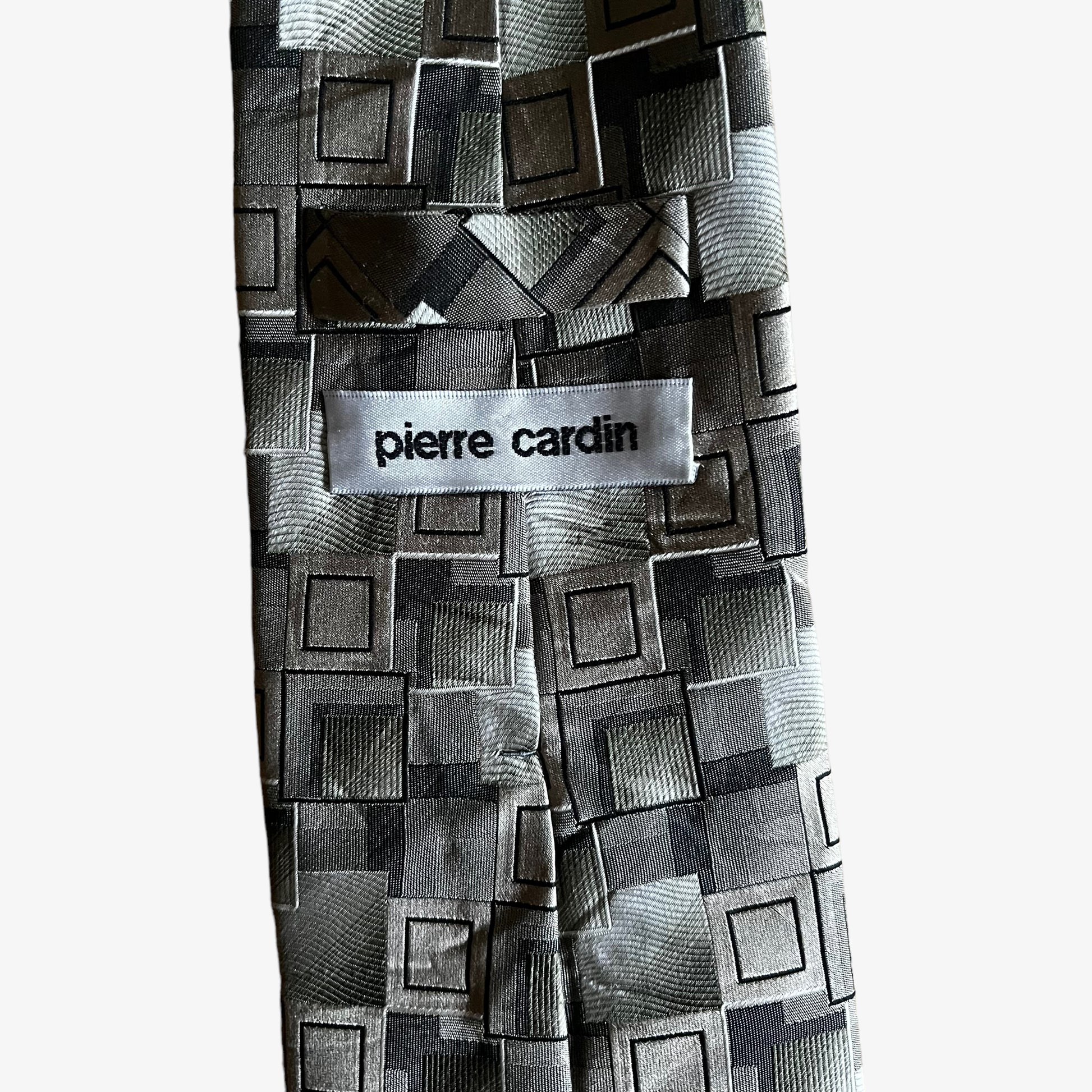 Vintage 90s Pierre Cardin Abstract Print Grey Silk Tie Label - Casspios Dream