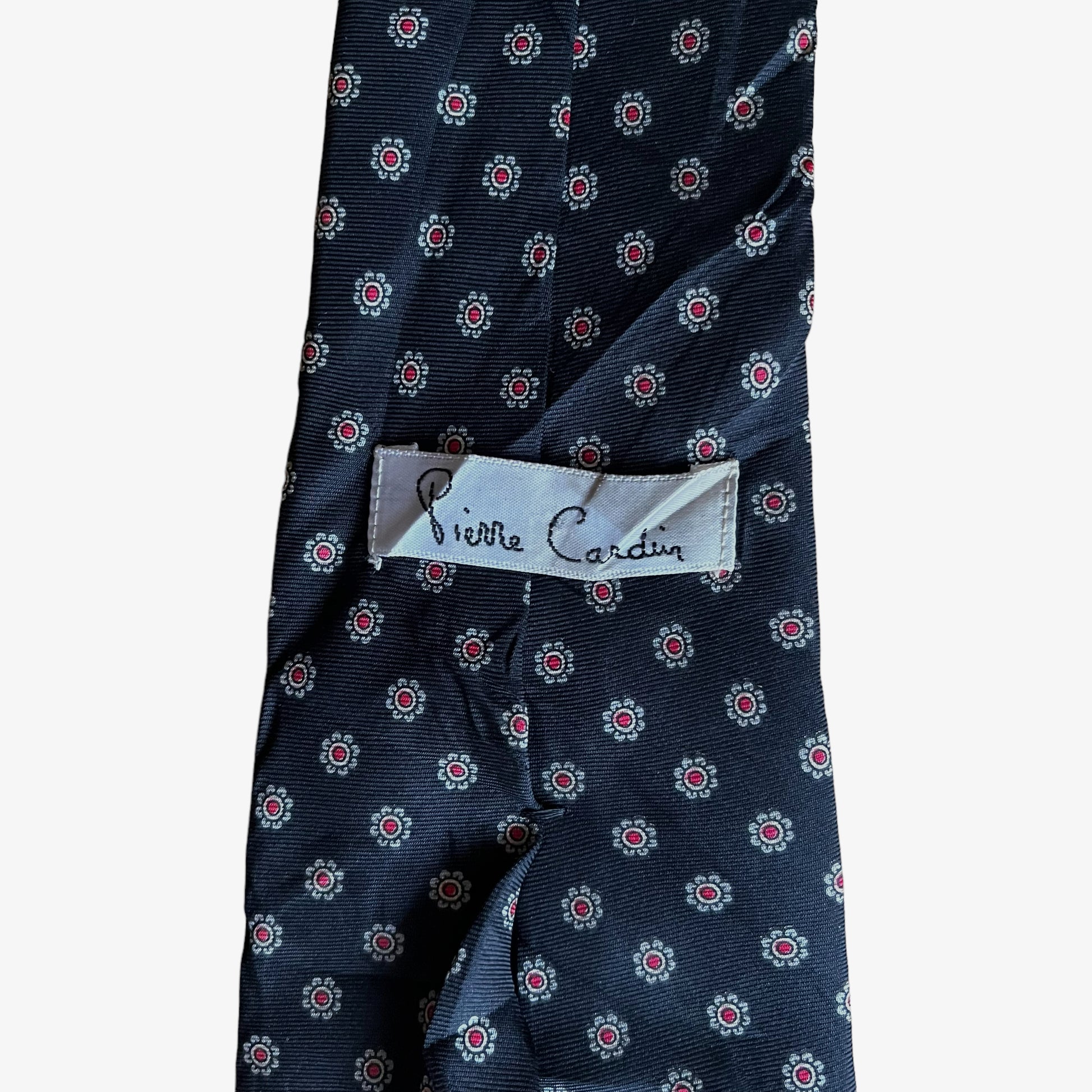 Vintage 90s Pierre Cardin Geometric Print Black Silk Tie Label - Casspios Dream Vintage