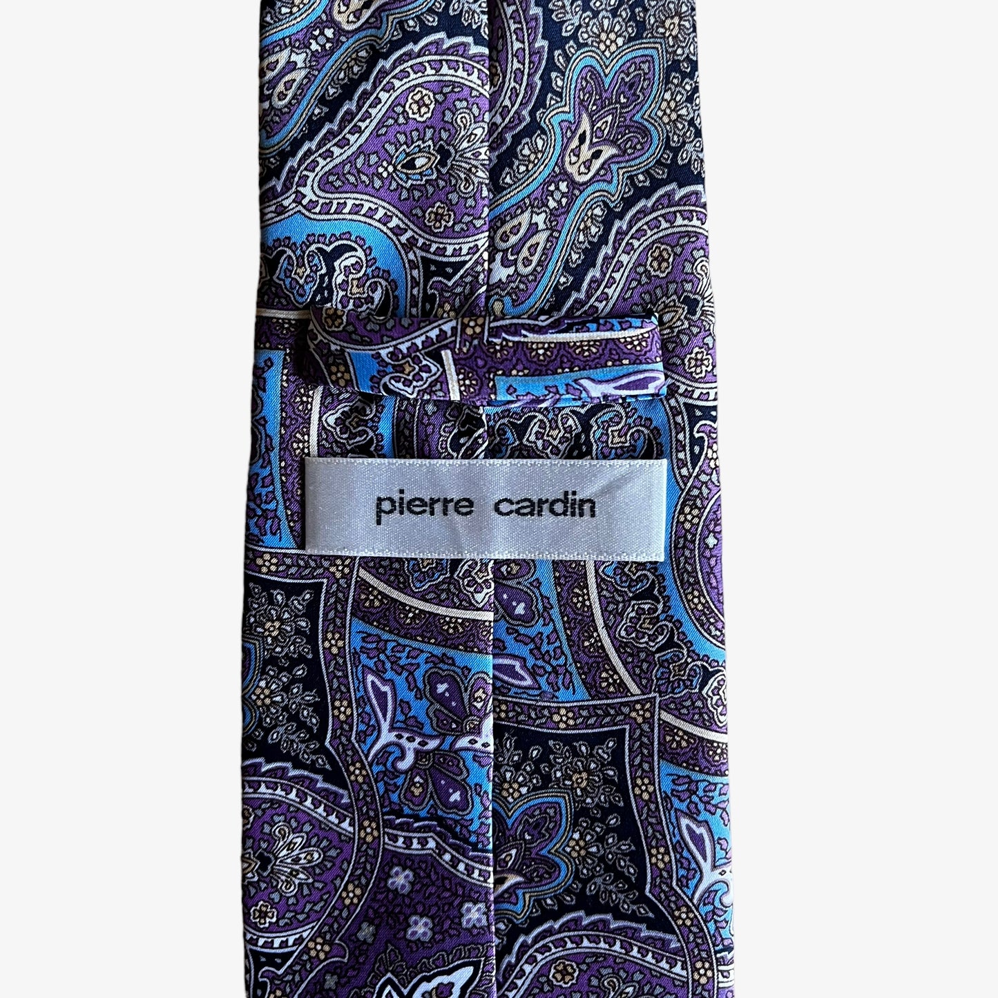 Vintage 90s Pierre Cardin Purple Paisley Print Polyester Tie Label - Casspios Dream