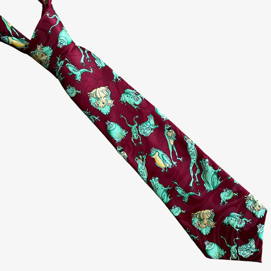 Vintage 90s Renaissance Frog Print Polyester Tie - Casspios Dream