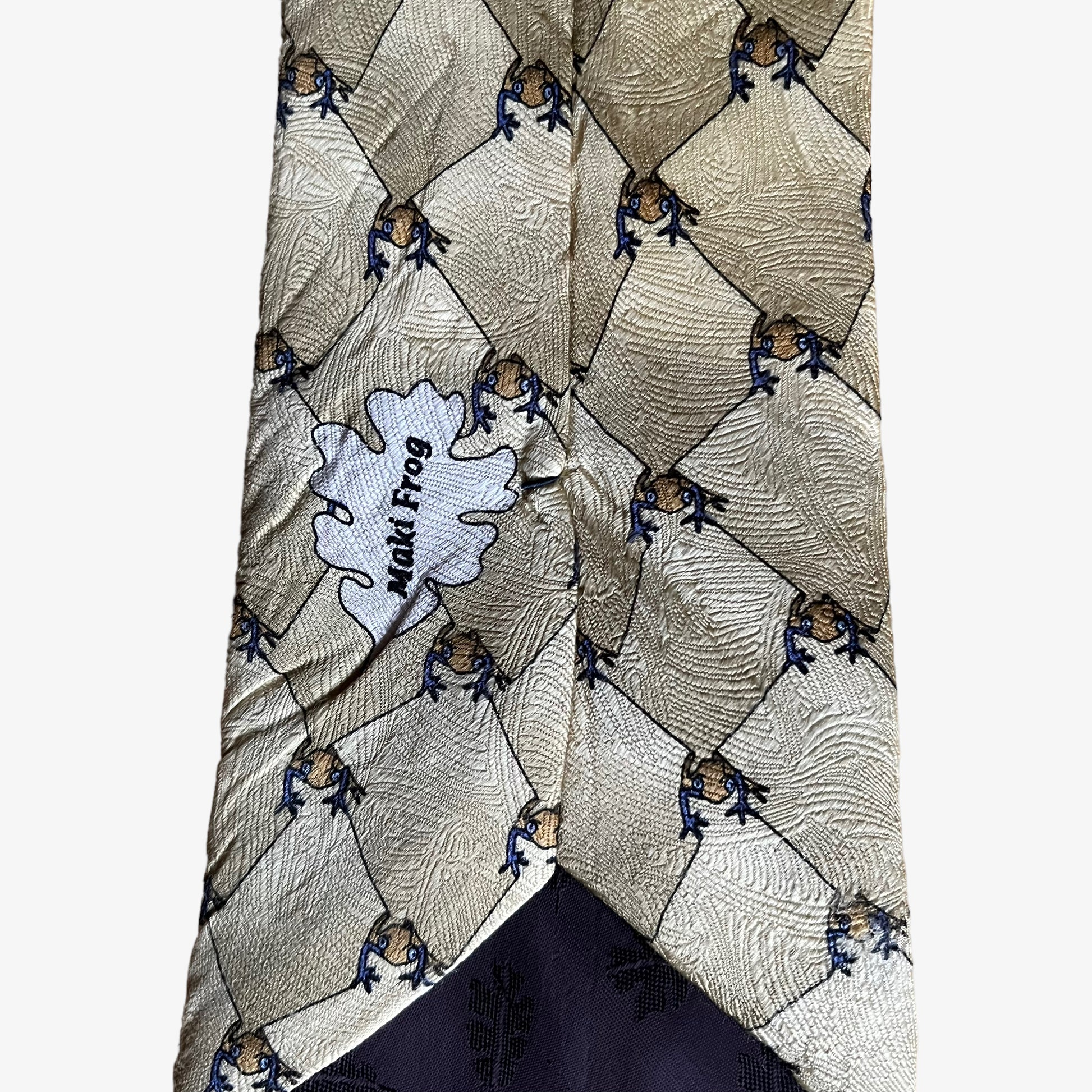 Vintage 90s The Nature Conservancy Geometric Maki Frog Print Silk Tie Animal - Casspios Dream