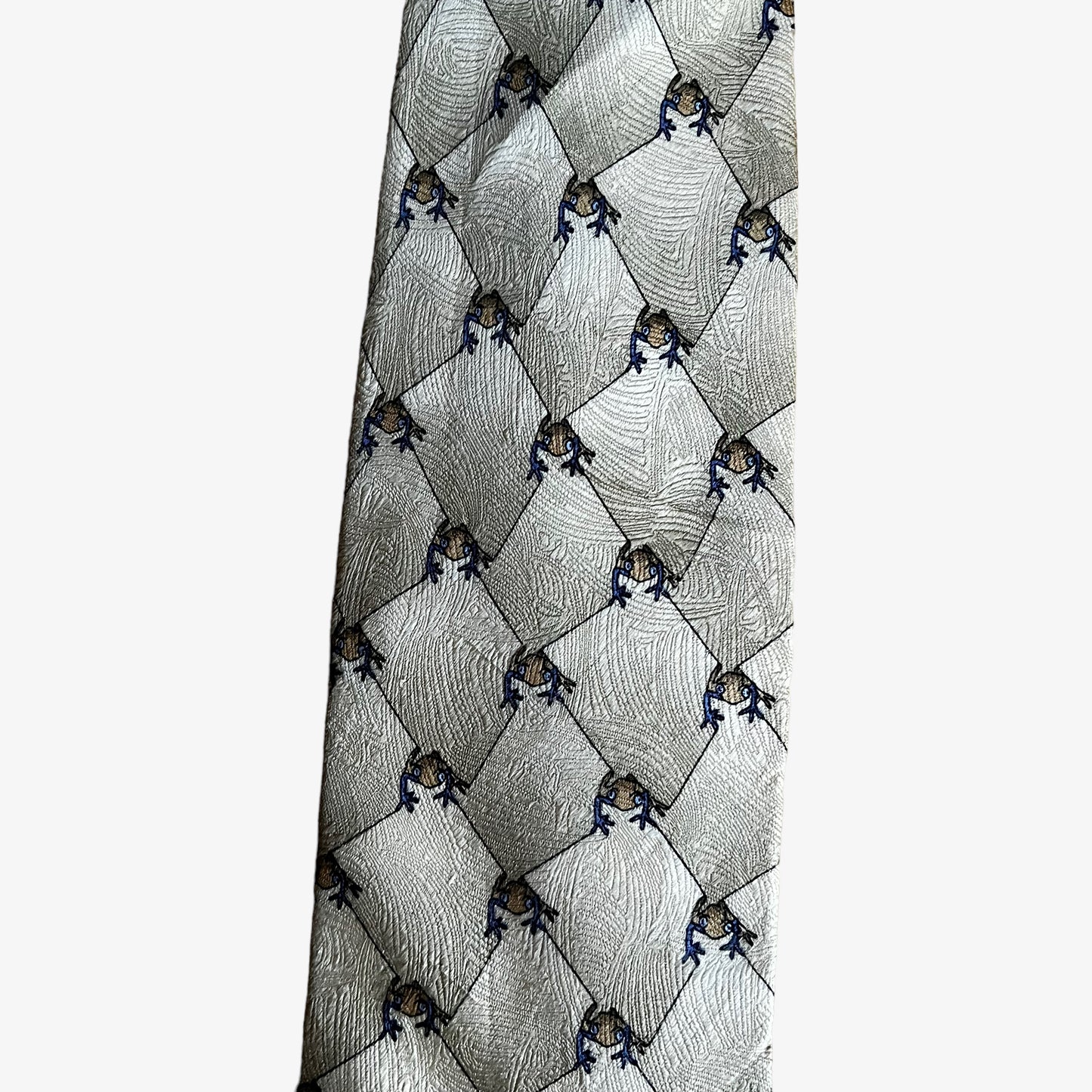 Vintage 90s The Nature Conservancy Geometric Maki Frog Print Silk Tie Reptile - Casspios Dream